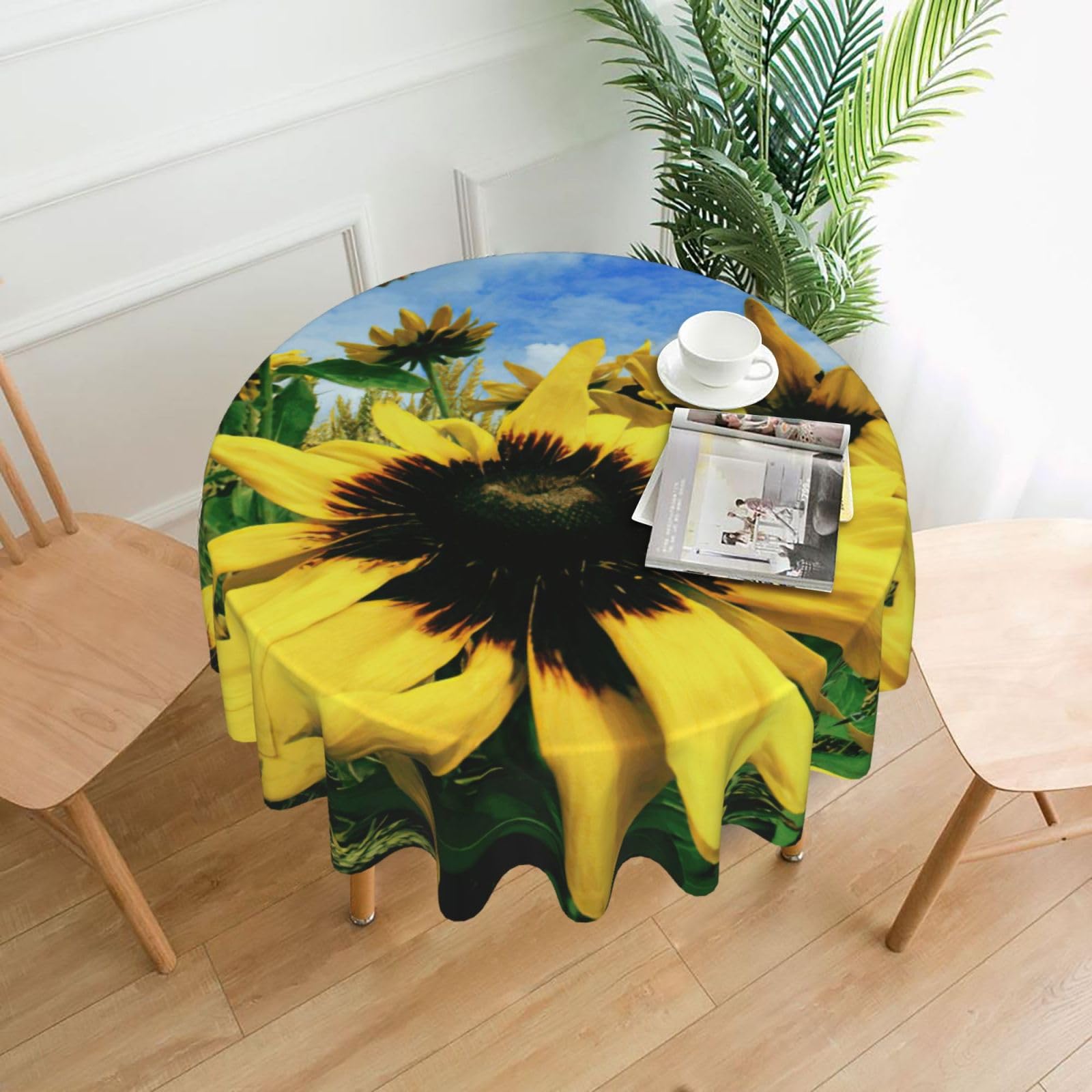 Zcmkjlg common sunflower Print Quick Ship Round Tablecloth 60in Polyester Washable Cover for Dining Room