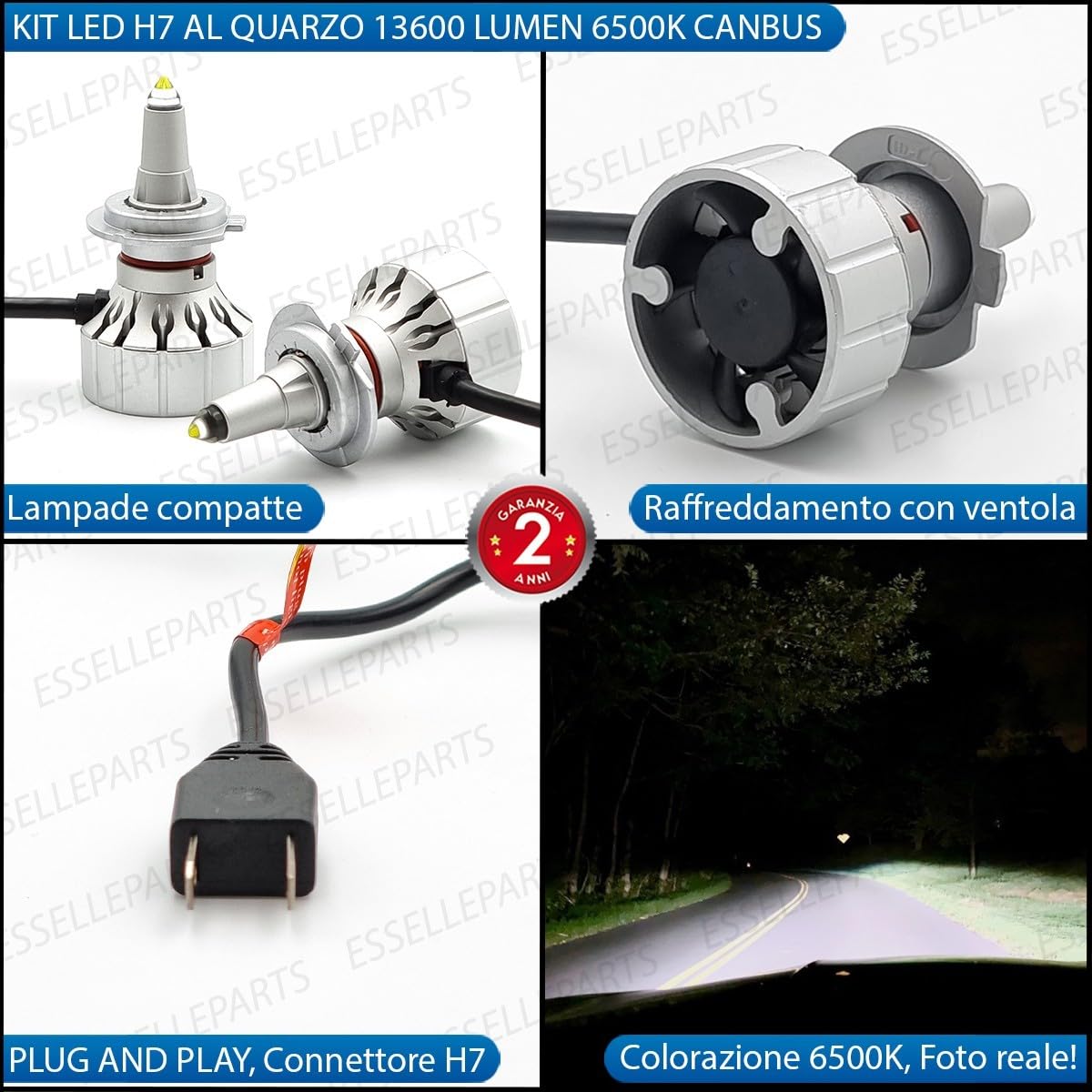Kit Full LED H7 Monoled al Quarzo per Fari Lenticolari 13600LM 6500K Bianco Ghiaccio, Canbus Integrato, Plug & Play, Alta Luminosità 360°, No Errori, 2 Lampade