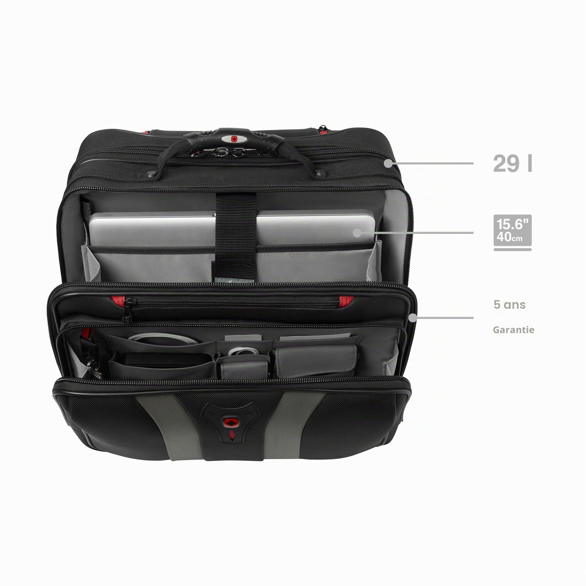 WENGER Granada Porte-Documents, Sacoche à roulettes pour Ordinateur Portable 15,6 Pouces, 29 l, Femmes Hommes, Bureau Affaires Uni École, Noir, 600659