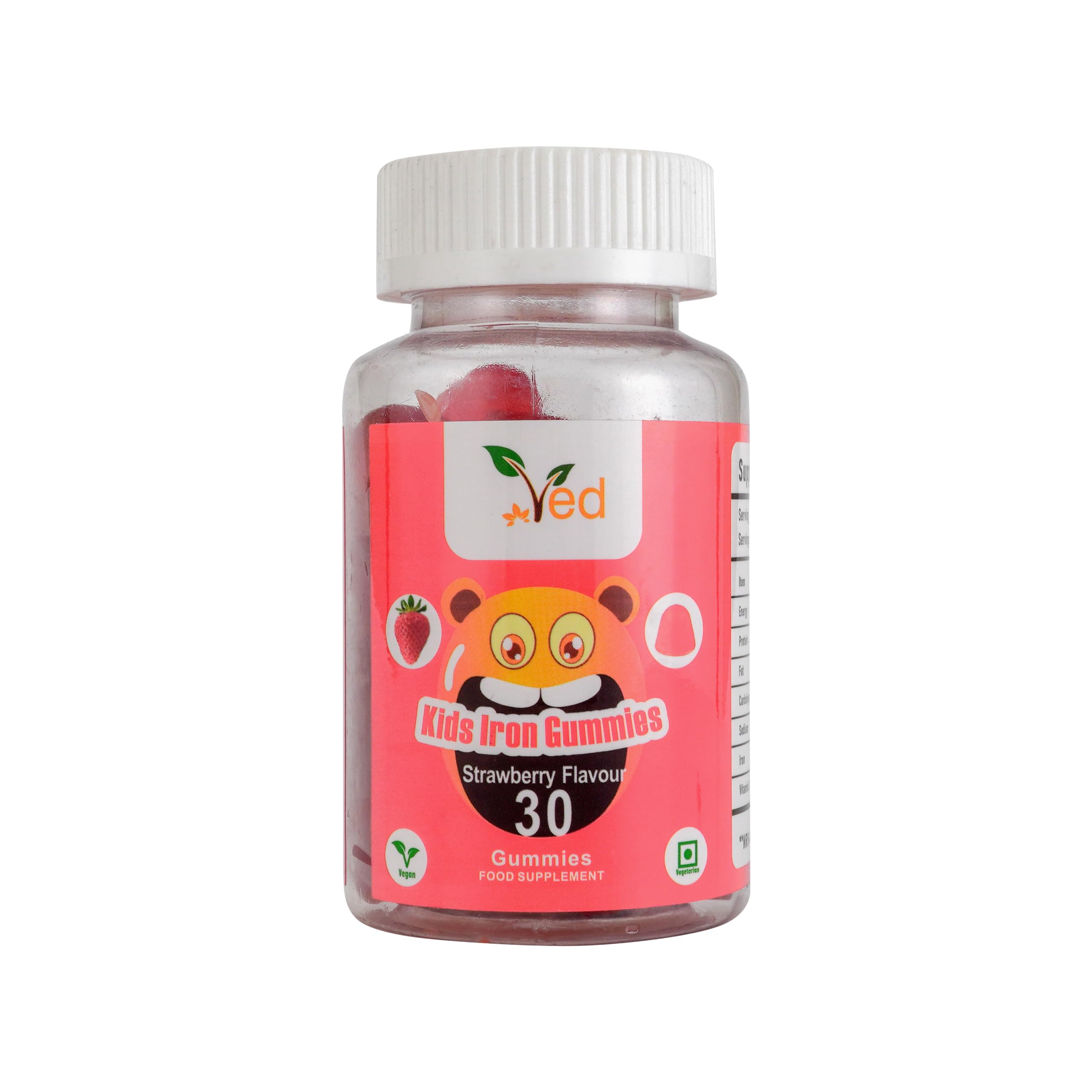 Ved Kids Iron Gummies for Iron Supplement, Energy & Immune System – Vegan - 15 Days Supply, 30 Chewable Kids Vitamins Gummies.(15 Days Supply)