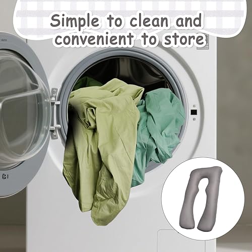 Miniatura 7 de 4 fundas de almohada de embarazo de 52 x 27 pulgadas, solo de algodón, en forma de U, funda de almohada corporal suave y transpirable