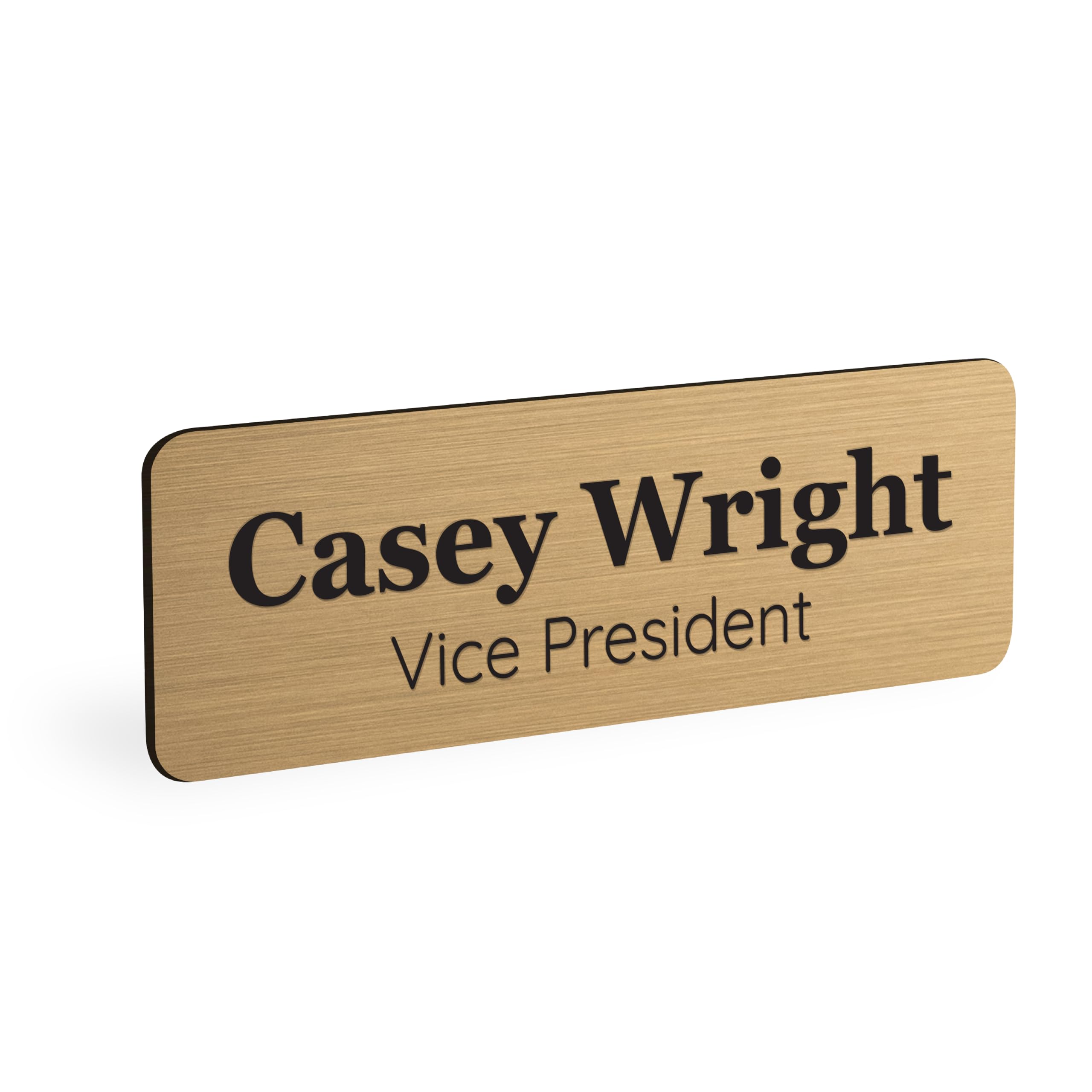 ExcelMark Custom Name Tag - Engraved Name Badge with Pin or Magnetic Backing, 16 Colors, 6 Fonts, and 2 Sizes to Choose from (Gold w/Black Letters, 1"