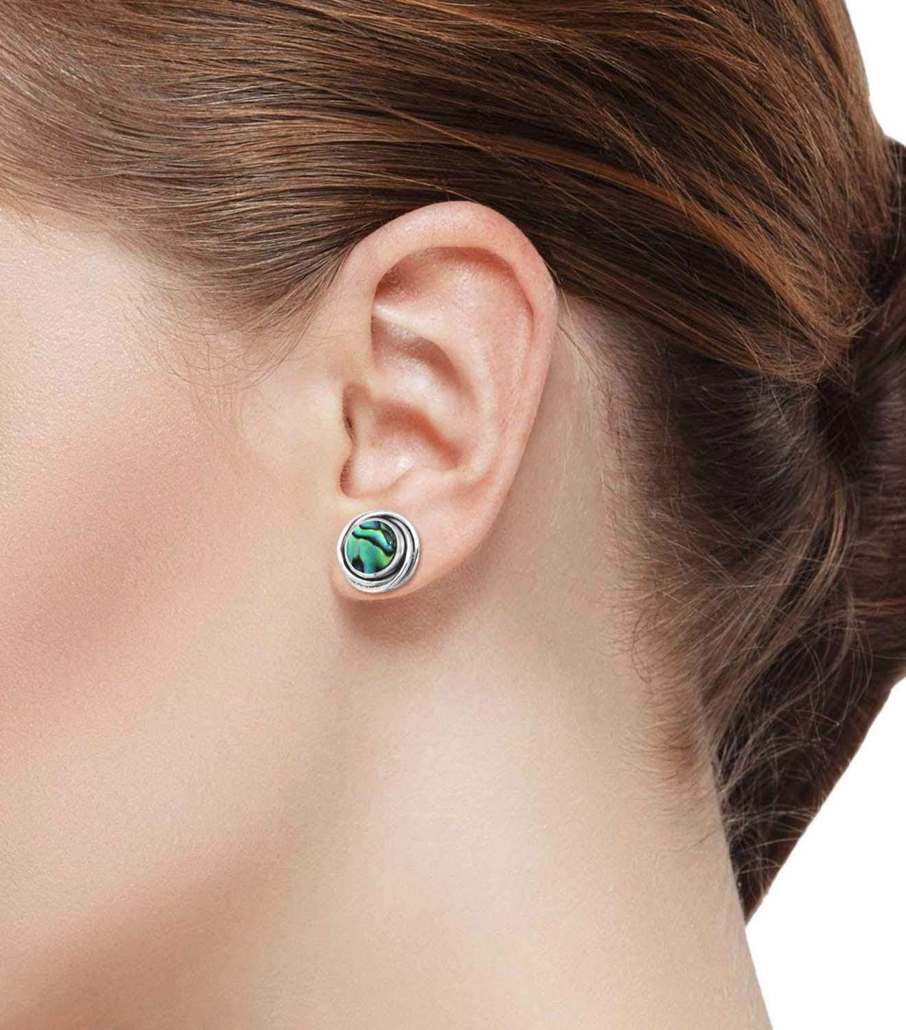 Boho Handmade Jewelry Natural Gemstone Turquoise, Amber, Garnet, Lapis Round Genuine 925 Sterling Silver Stud Earring For Women