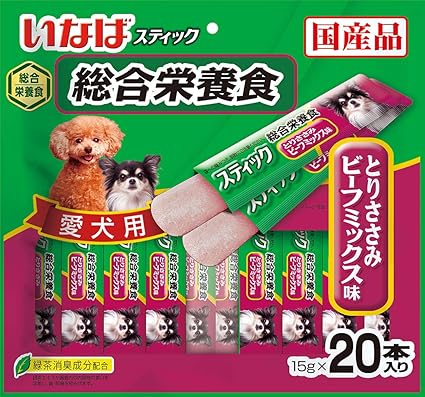 Amazon Co Jp いなば 犬用おやつ スティック 総合栄養食 とりささみ ビーフミックス味 15g 20本