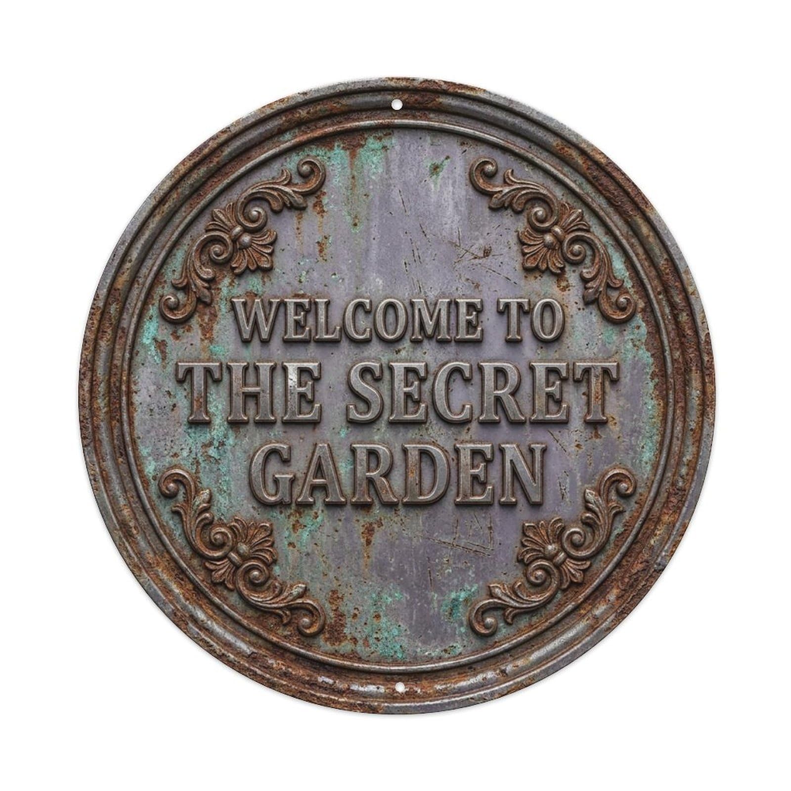 Vintage Welcome Secret Garden Iron Greypurple Detailed Metal Tin Sign