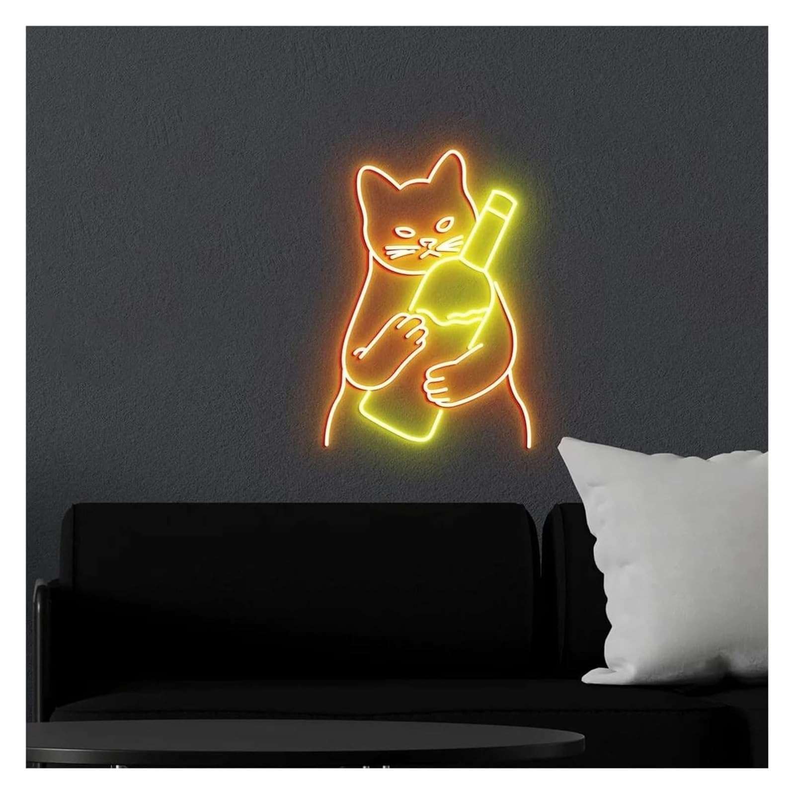 Generico Lampada a forma di gatto con atmosfera rilassante e insegna al neon per bottiglia vino per bar, club, birra, compleanno(B)