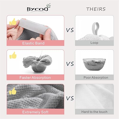 Miniatura 4 de BYCOO Toalla grande de microfibra para mujer, toalla de secado de cabello antiencrespamiento con correa elástica, secado rápido, súper absorbente,