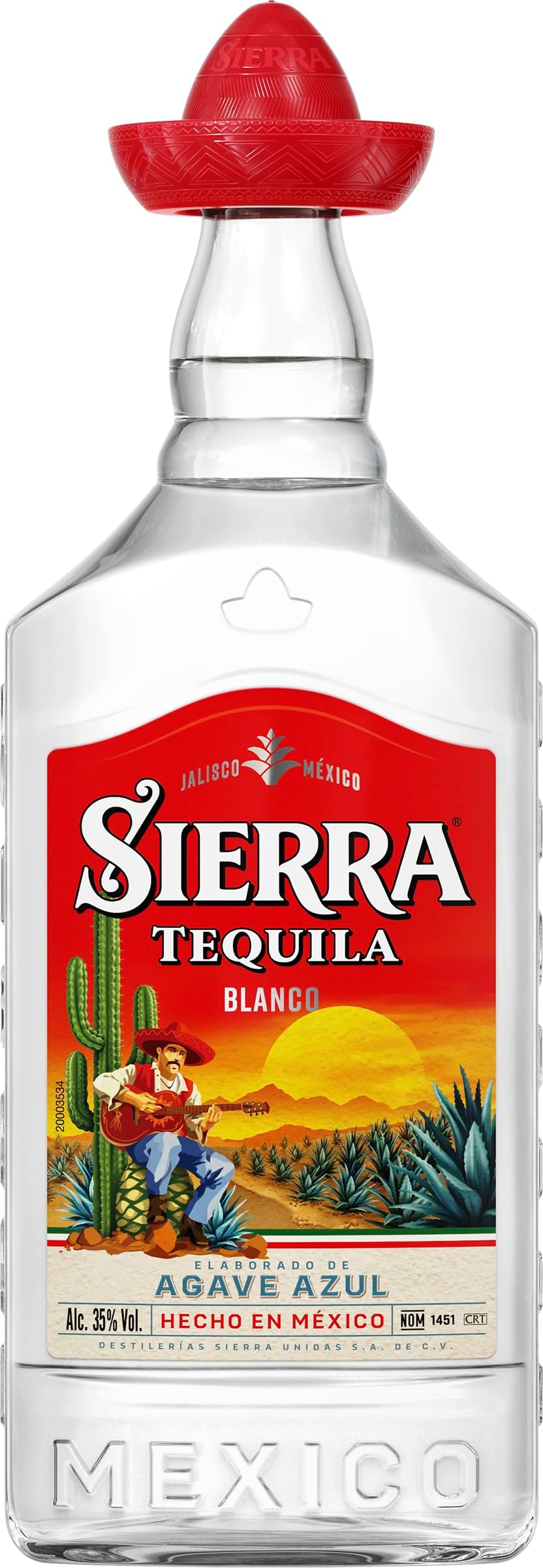 Sierra Tequila Blanco (1 x 700 ml) - The Original with the Red Sombrero from Mexico - Tequila Blanco with Fruity & Fresh Aromas - Ideal as a Shot with Salt & Lemon - 38% ABV