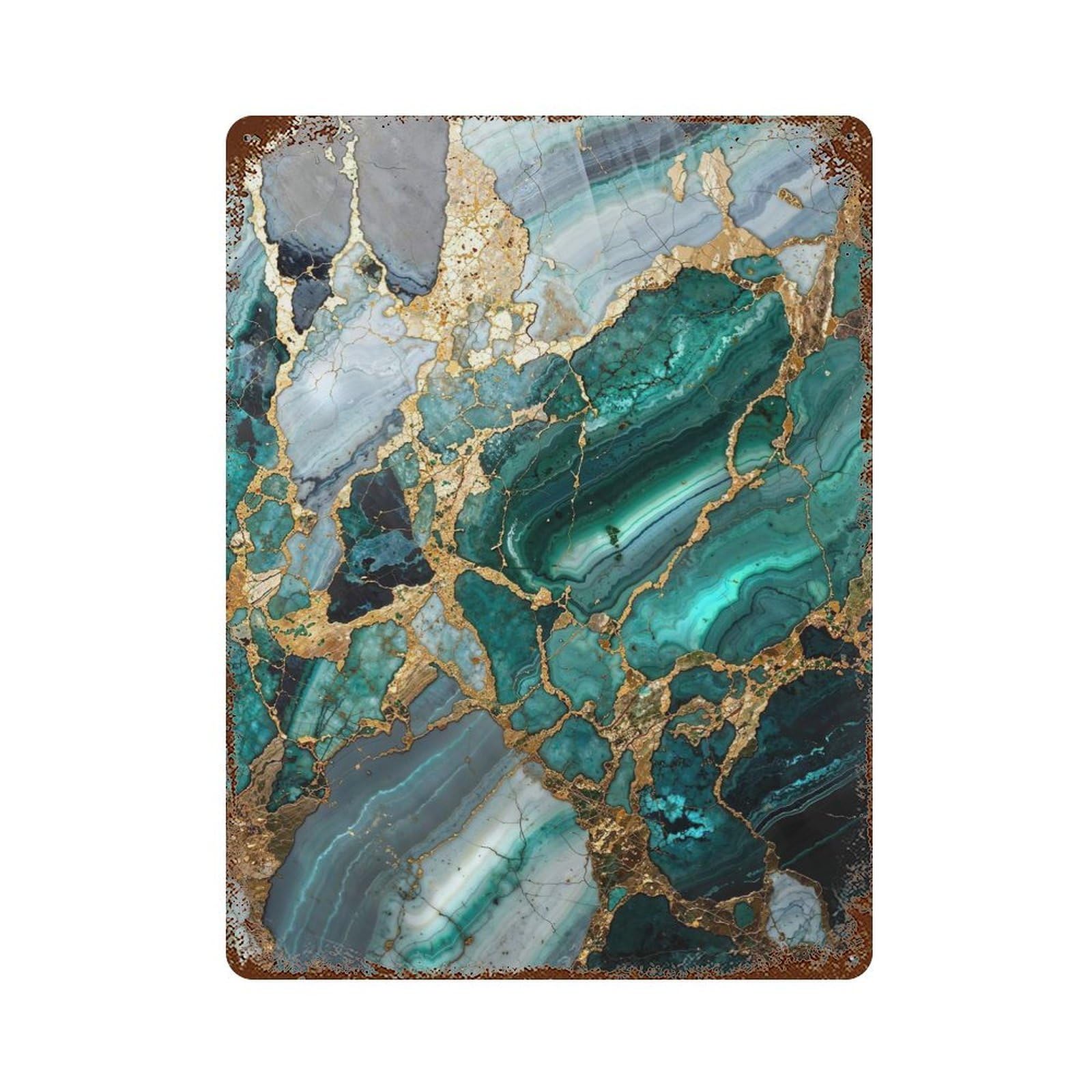 Garage Style Abstract Marble Kintsugi Vintage Rust Metal Sign 15.7"x11.8", Vintage Wall Decor for Bar And Workshop