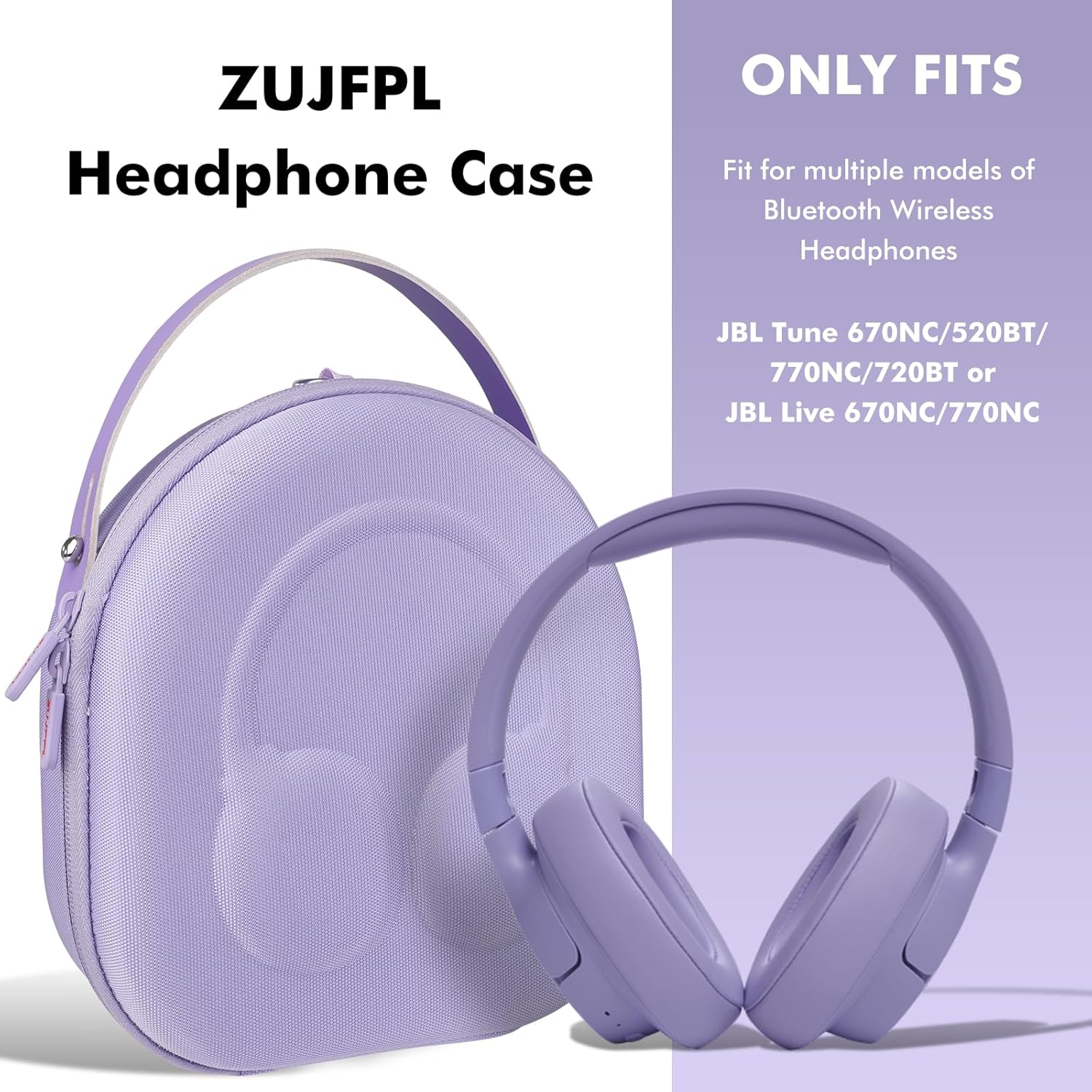 EVA Hard Shell Case for JBL TUN 670NC/520BT/770NC/720BT and JBL Live 670NC/770NC and Anker Soundcore Life Q20i，Wireless Headphones, Premium Travel Protective Headphone Storage Bag - Purple - Image 2