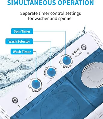 Compact Twin Tub Portable Mini Washing Machine 21lbs Capacity, Washer(14.4lbs)&Spiner(6.6lbs)/Built-in Drain Pump/Semi-Automatic, White&Blue