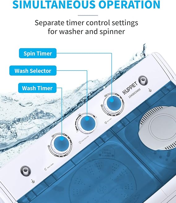 Compact Twin Tub Portable Mini Washing Machine 21lbs Capacity, Washer(14.4lbs)&Spiner(6.6lbs)/Built-in Drain Pump/Semi-Automatic, White&Blue
