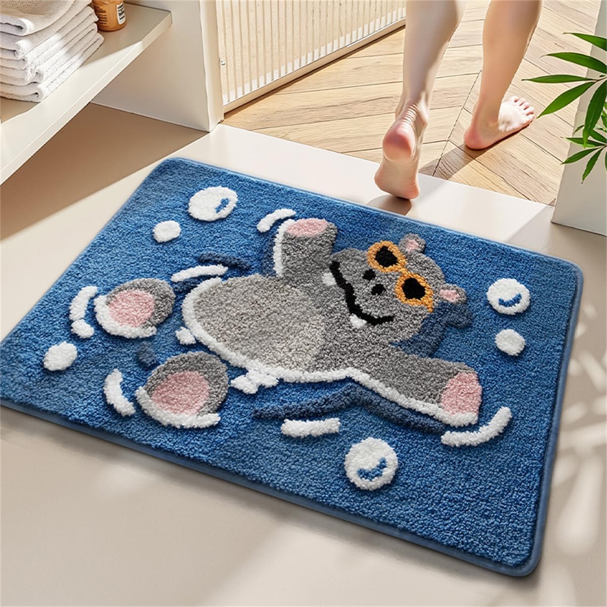 Ankah Animal Bath Mat, Cute Cartoon Bathroom Rug, Comfort Rug, Extra Absorbent Soft, Quickly Dry, Machine Washable Bath Rug Carpet for Toilet Bathtub Kitchen, 19.7" x 31.5", Hippo