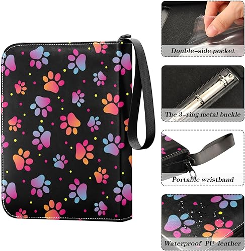 Miniatura 4 de Carpeta colorida para tarjetas coleccionables de 4 bolsillos con 50 fundas extraíbles, carpeta de álbumes de tarjetas de 3 anillos con capacidad