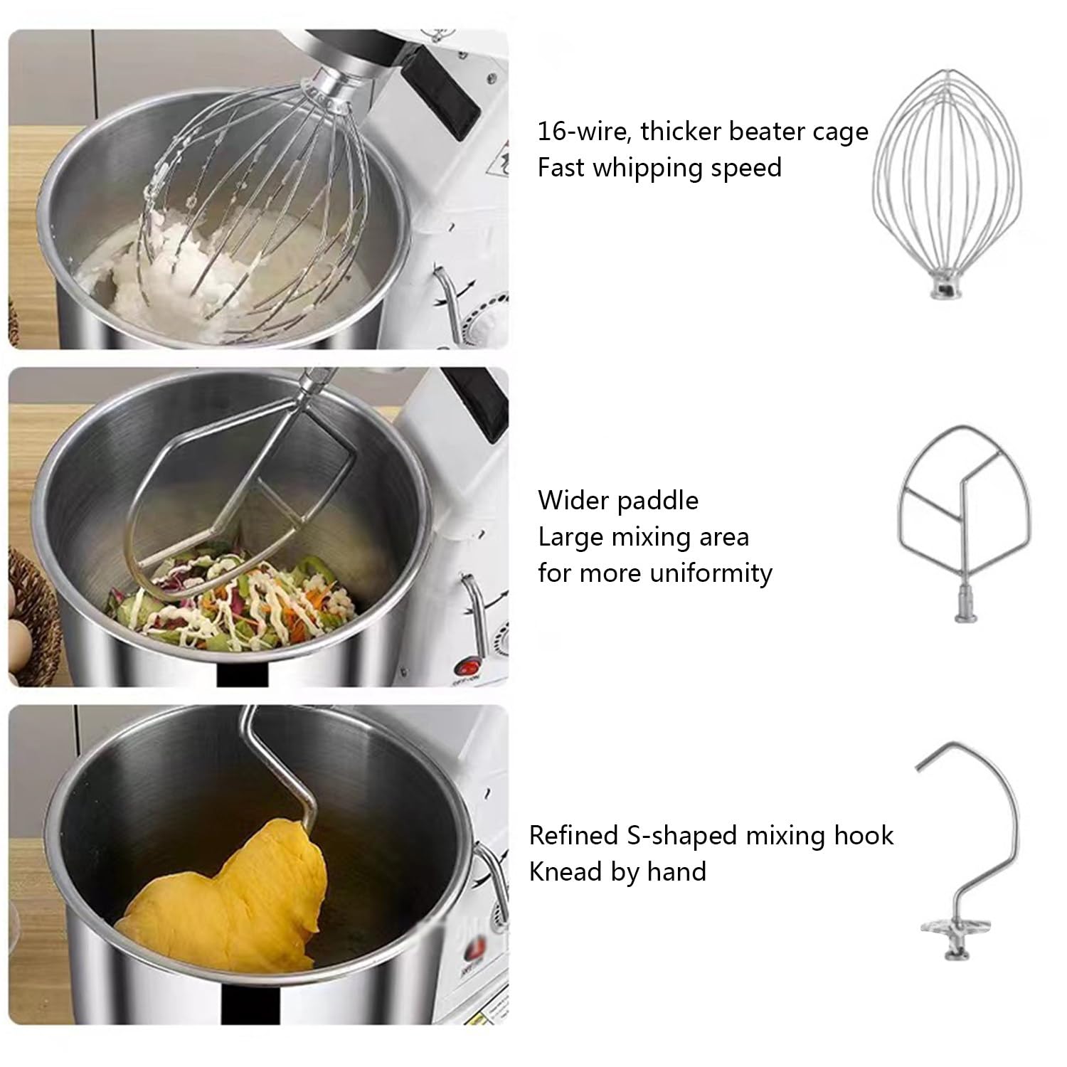 Impastatrice planetaria, capacità 7 l, Potenza 500 W, Ciotola in Acciaio Inox di qualità Commerciale con Protezione di Sicurezza, Ideale per pizzerie e ristoranti.