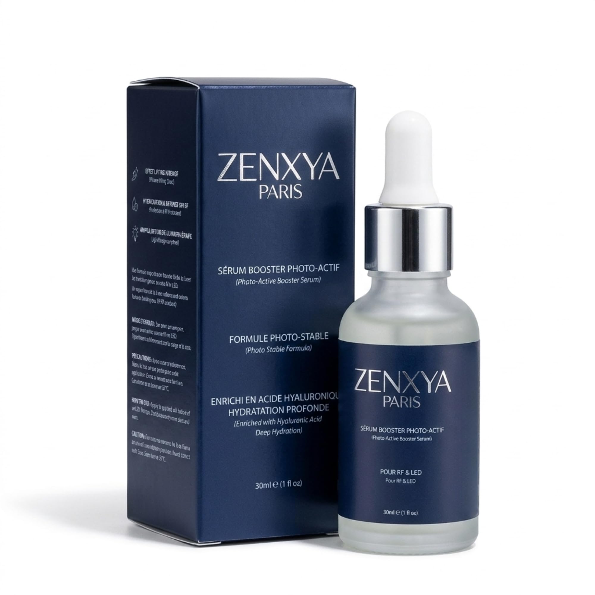 ZENXYA® PARIS – Sérum Booster Photo-Actif – Acide Hyaluronique Pur – Soin Universel Hommes & Femmes – Optimisé pour Radiofréquence (RF) & Appareils de soin LED – Anti-Âge Haute Performance – 30ml