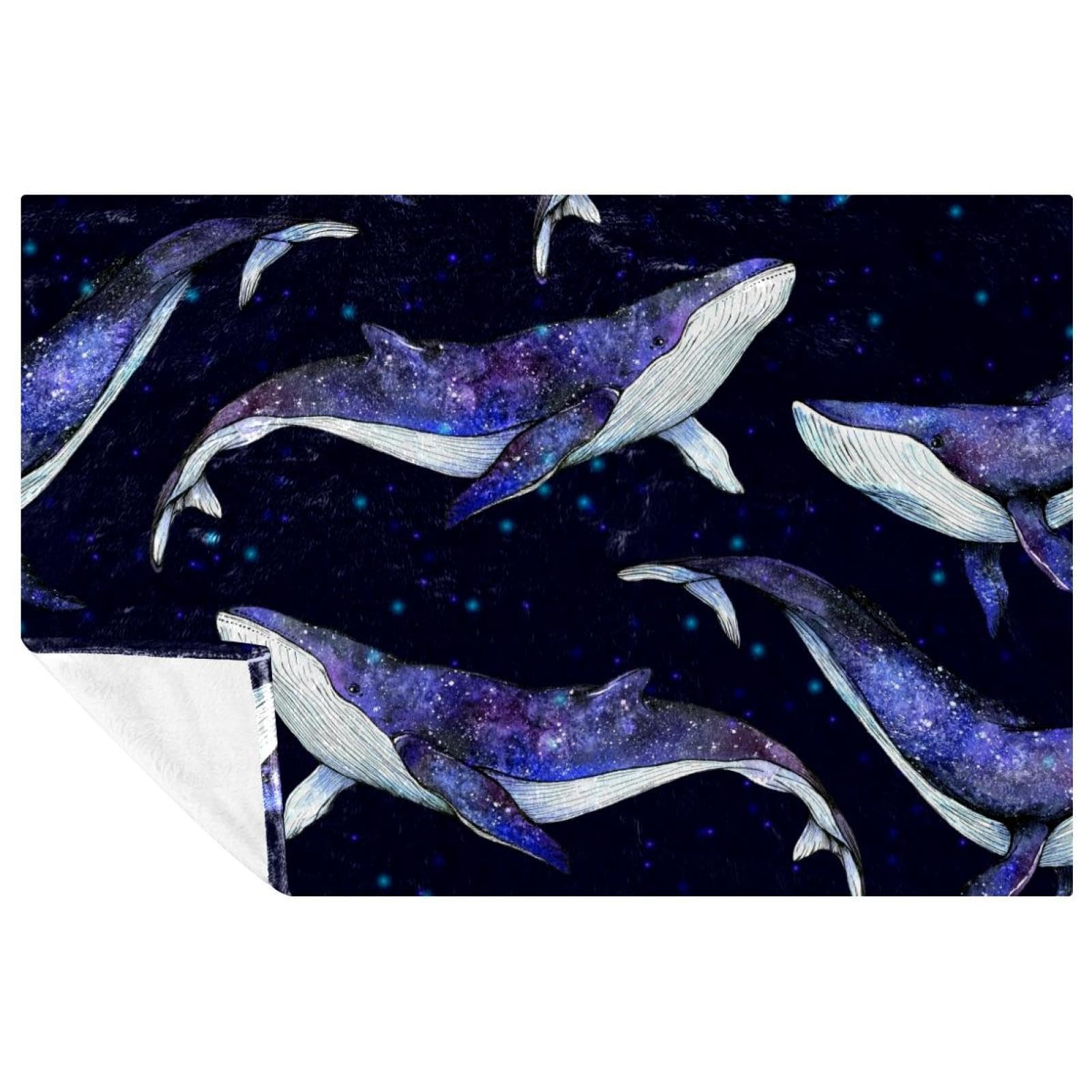 Plaid baleines nébuleuses lumineuses : couverture chaude lit canapé 150x100