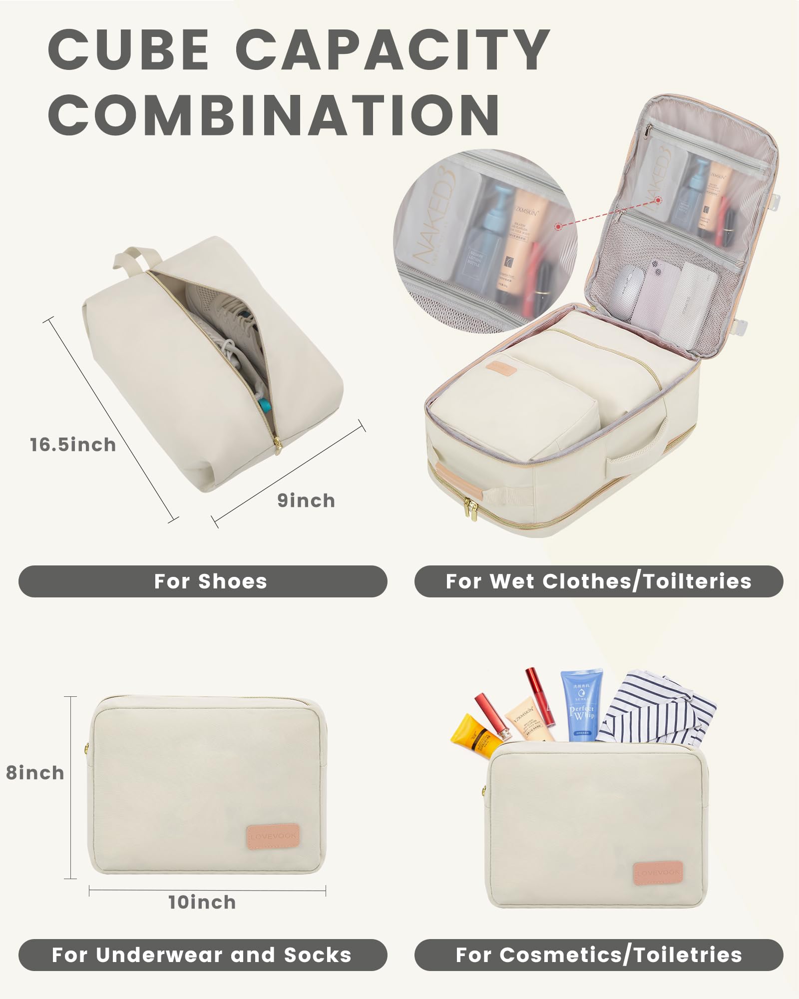 LOVEVOOK Zaino da Viaggio Aereo Bagaglio a Mano, Impermeabile Zaini Trolley Bagaglio Donna 40L Cabin Max per Ryanair Easyjet, Grande Zaino Porta PC 17 Pollici Valigia Borsa a Zainetto