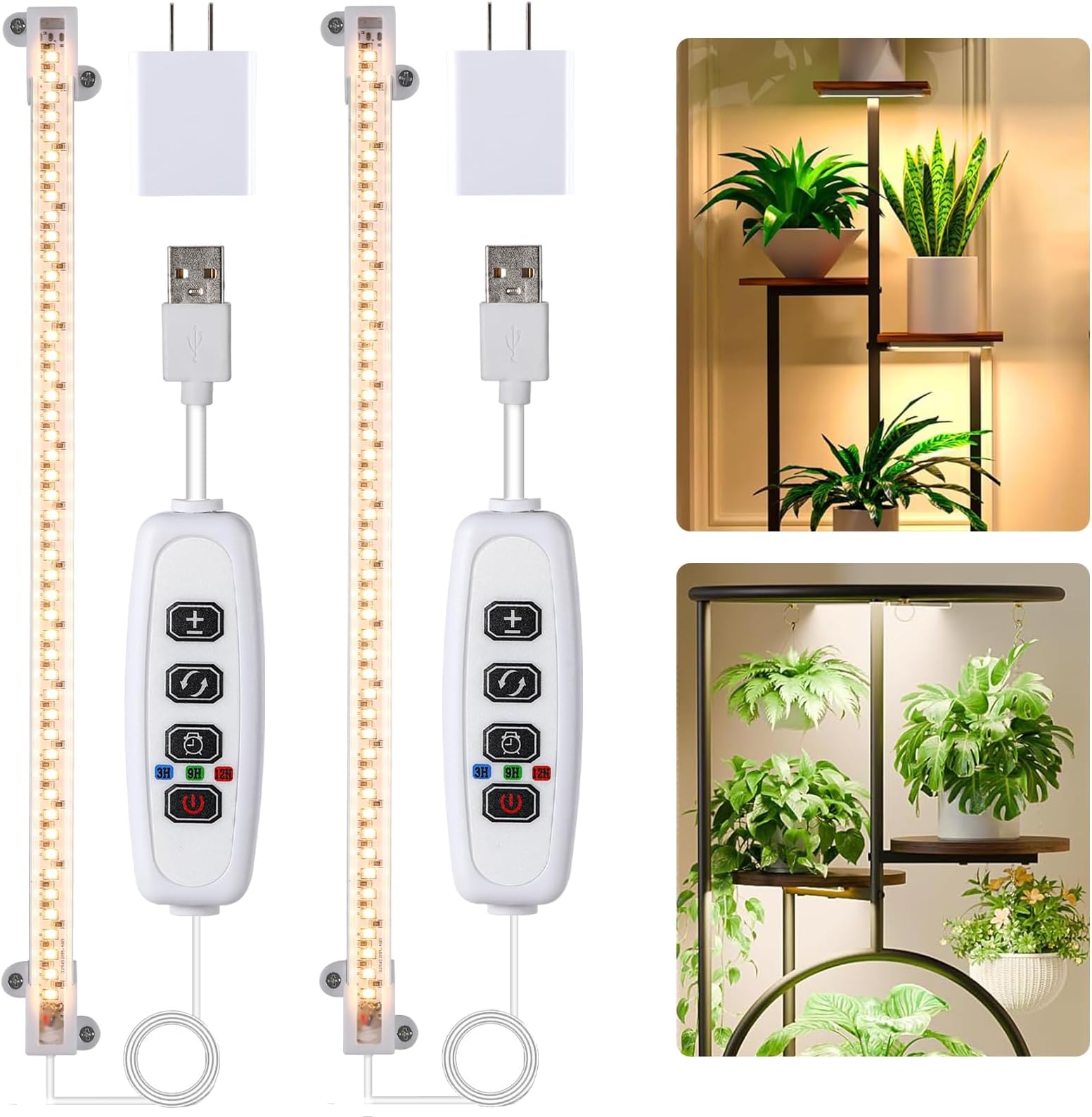 Hywyimlait LED Grow Light Strips for Indoor Plants Full Spectrum 3500K, 96 LEDs Plant Light Bar with 3/9/12H Timer, 10 Dimmable Levels for Seedling Succulent and Shelf, 13 Inches, 1 Head 2 Pack