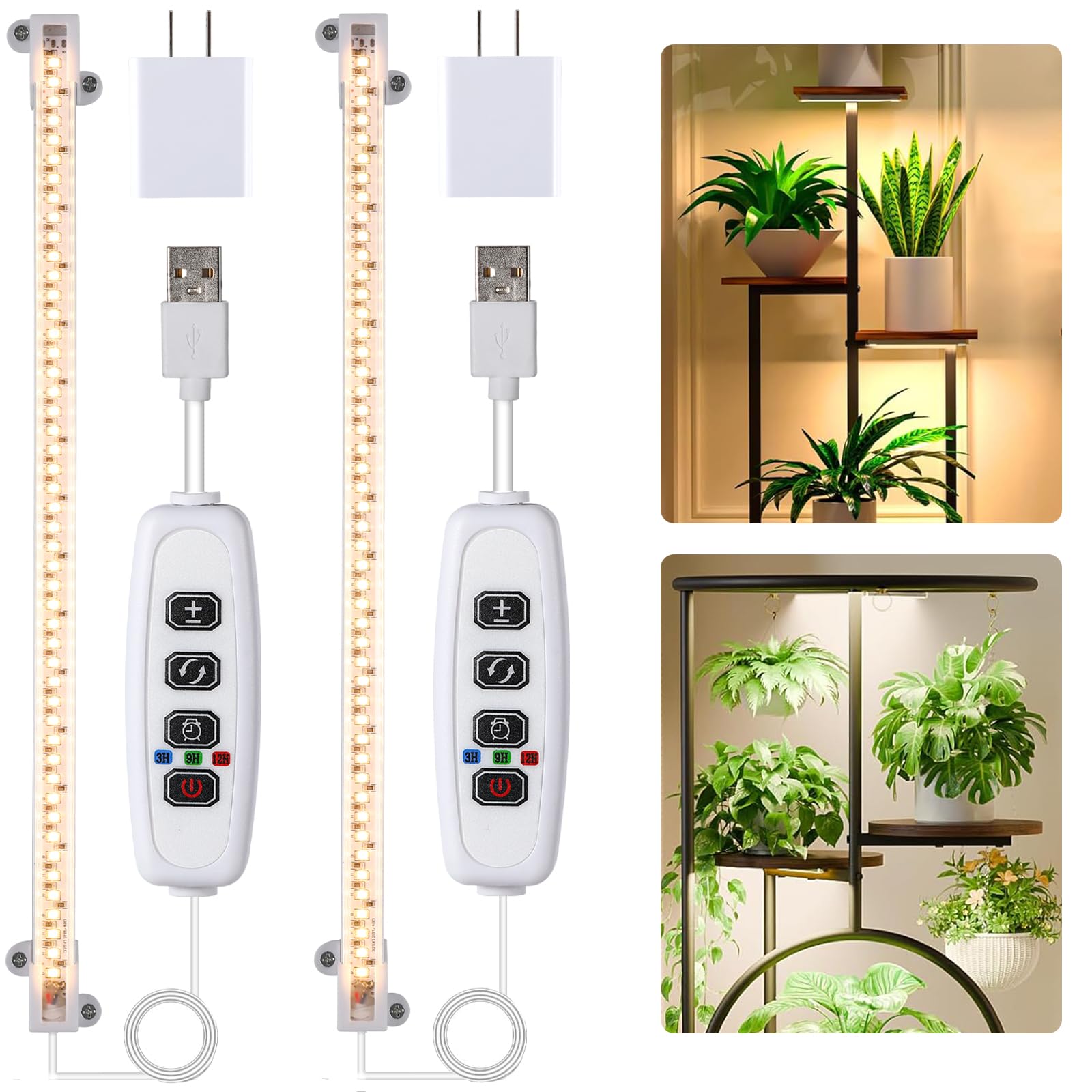 LED Grow Light Strips for Indoor Plants Full Spectrum 3500K, 96 LEDs Plant Light Bar with 3/9/12H Timer, 10 Dimmable Levels for Seedling Succulent and Shelf, 13 Inches, 1 Head 2 Pack