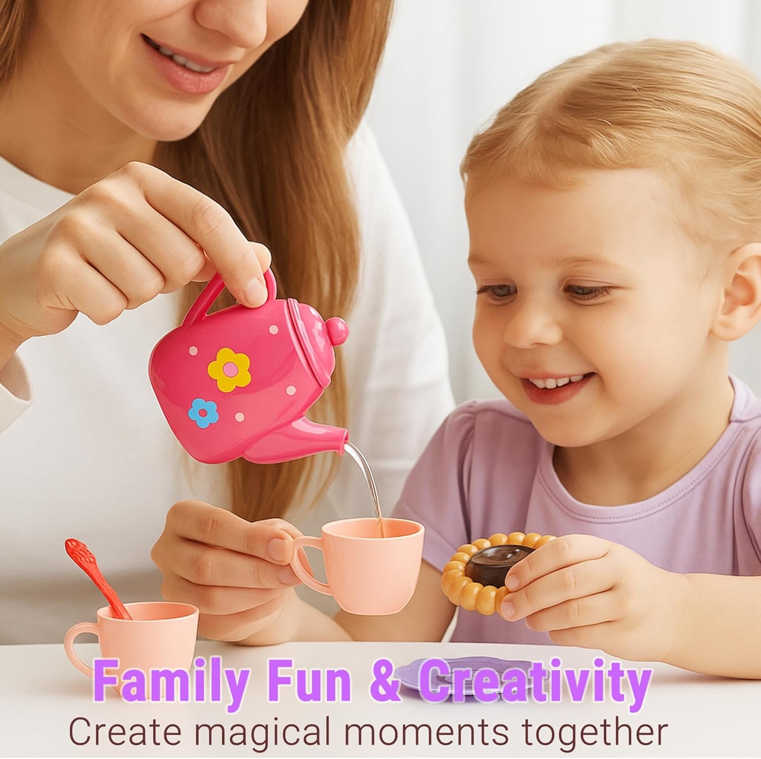 Lajeje Toddler Tea Party Set for Girls Ages 3-5, 23-Piece Pretend Play Tea Set for Kids with Teapot, Cups, Plates & Desserts, Perfect Size for Little Hands, Birthday for Girls