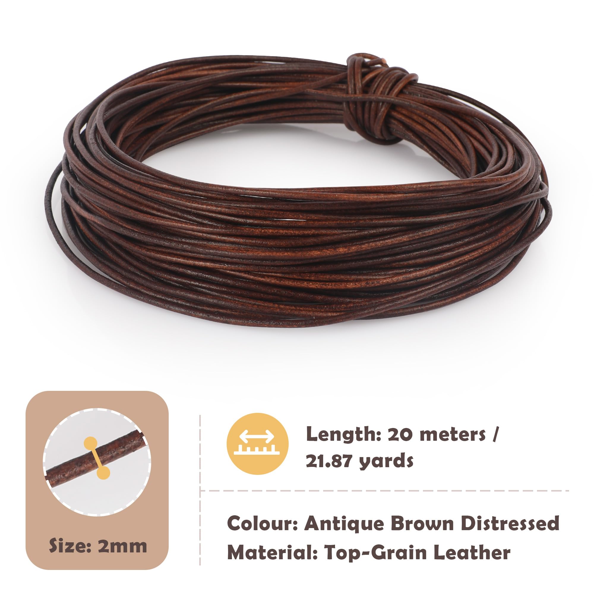 SOSMAR 20MX 2MM Cowhide Round Leather Cords Rope String for Bracelet Necklace Jewelry Making Lanyards DIY Crafts - Image 4