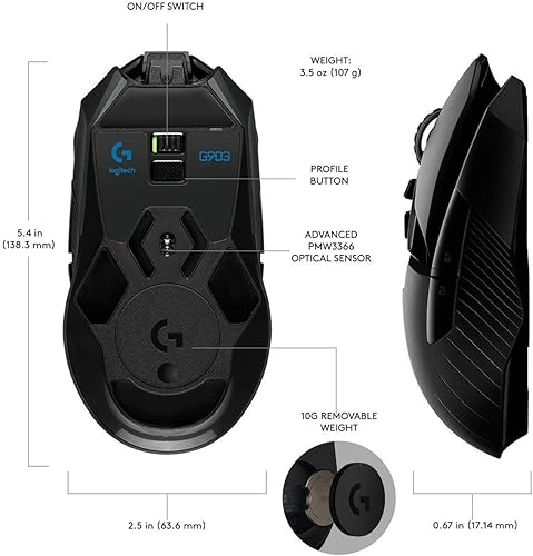 Miniatura 3 de Logitech Ratón para juegos G903 LIGHTSPEED con compatibilidad de carga inalámbrica POWERPLAY renovado