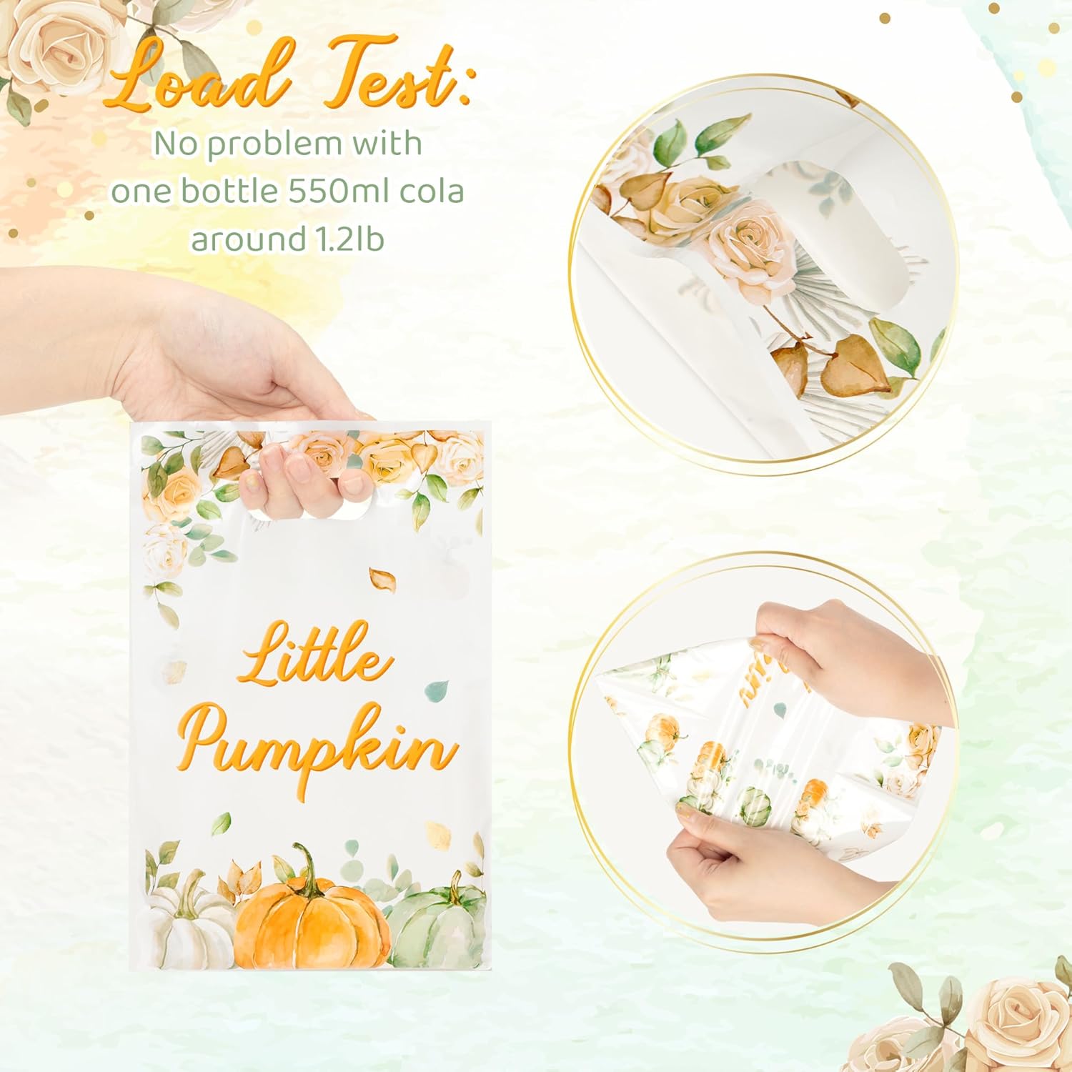 Haooryx Sage Green Pumpkin Party Favor Bags - 50Pcs Little Pumpkin Plastic Goodie Candy Treat Bag with Handle Gift Wrap Decoration for Kids Birthday Baby Shower Halloween Decoration Party Favor Supply - Image 3