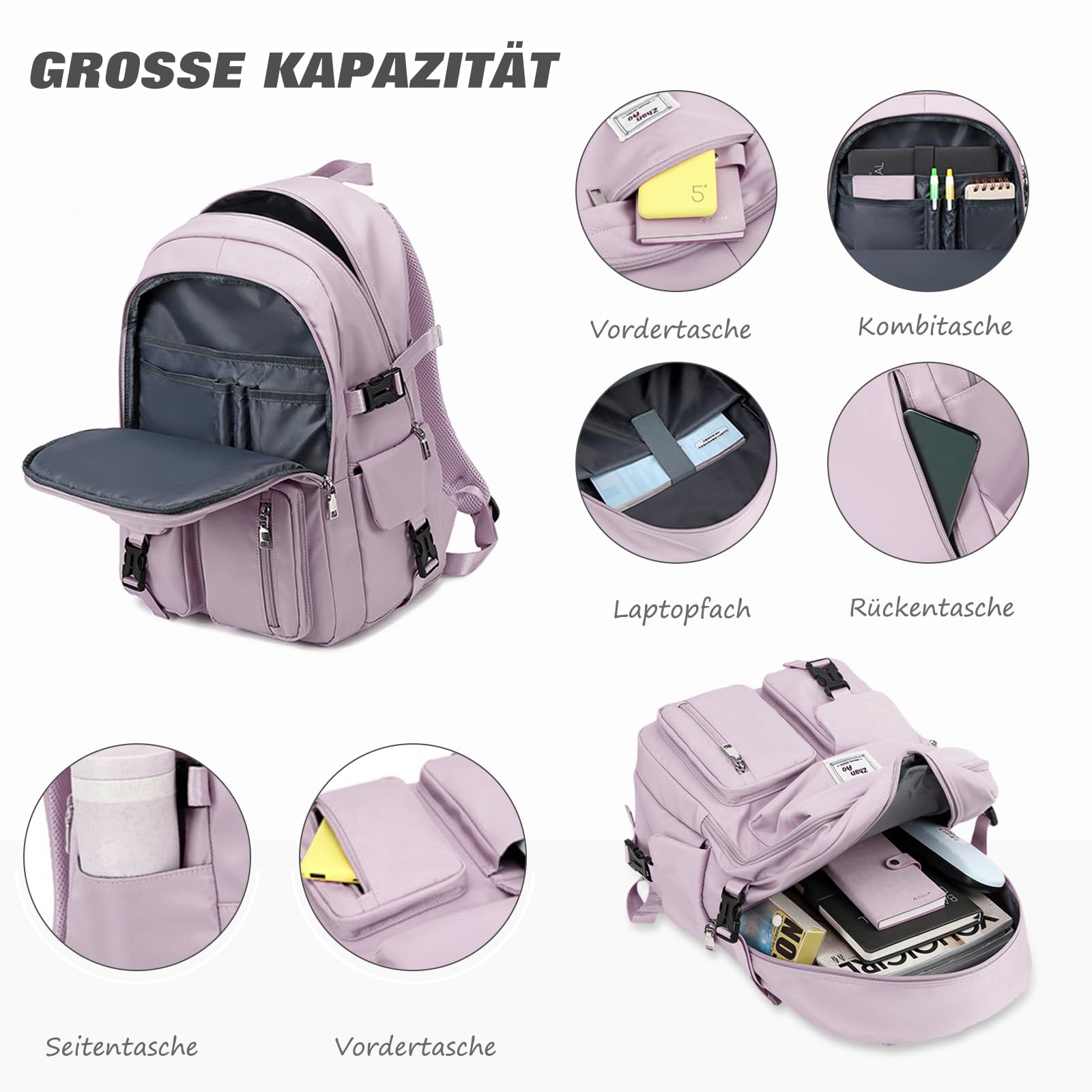 FANDARE Beiläufig Rucksack Schulrucksack Schulranzen Daypacks mit Laptopfach für 15.6 Zoll Tagesrucksack Mädchen Junge Schultaschen für Universität Reisen Freizeit Arbeit Wasserdichtes Polyester