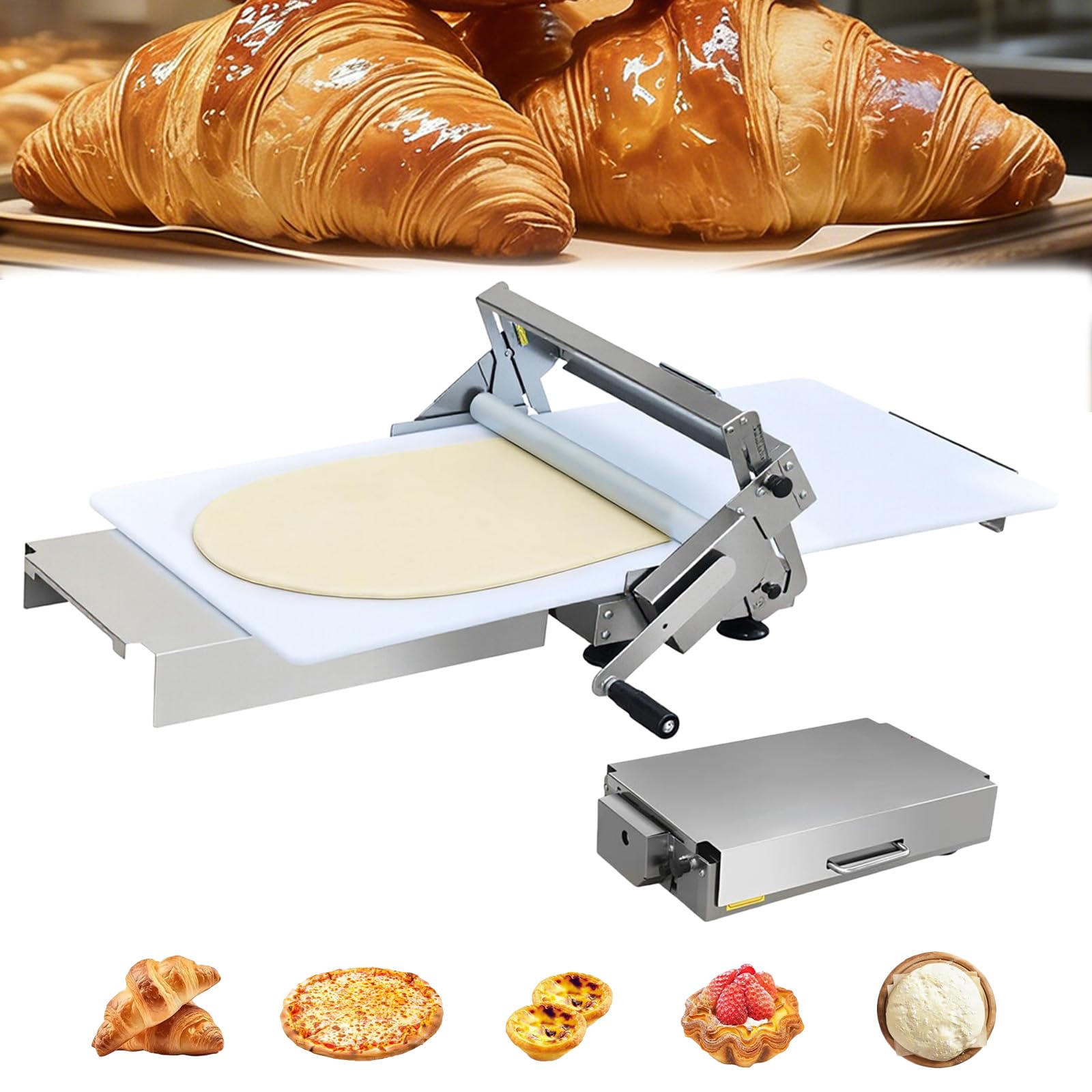 Laminadora de masa plegable manual ajustable de acero inoxidable de mesa