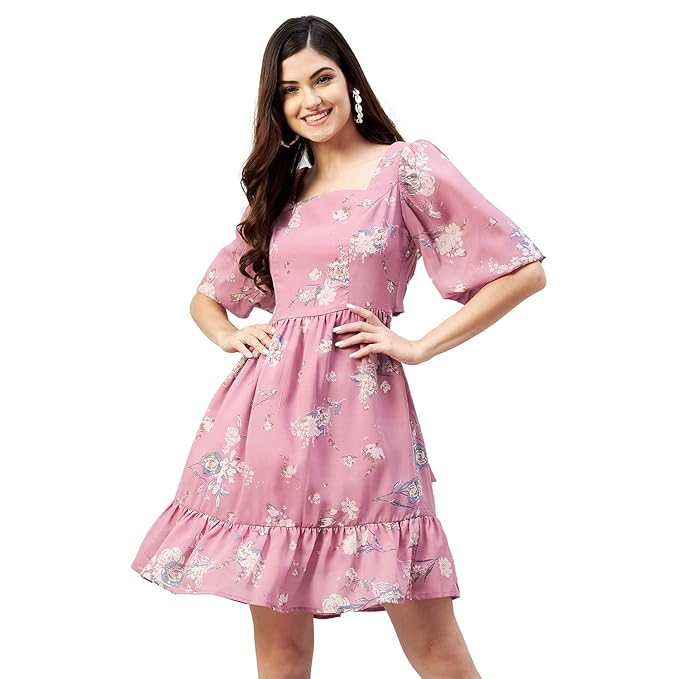 rare Women's Georgette Fit and Flare Above The Knee Casual Dress