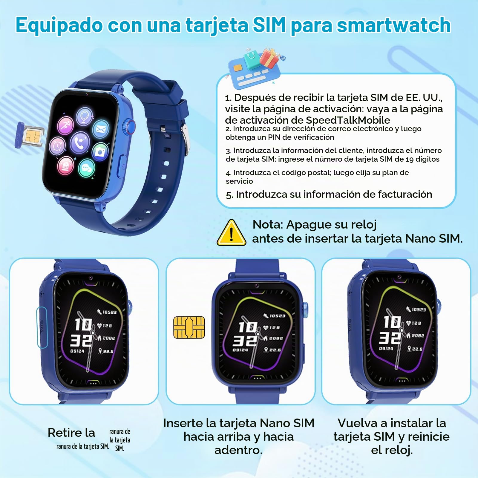 Berilona 4G Reloj Inteligente Niño, Smartwatch Niño con Videollamada y GPS, Teléfono, Chat de Voz, SOS, Modo Escuela, Despertador, Podómetro, Juegos,Regalo Ideal para Niños de 4-12 Años, Azul