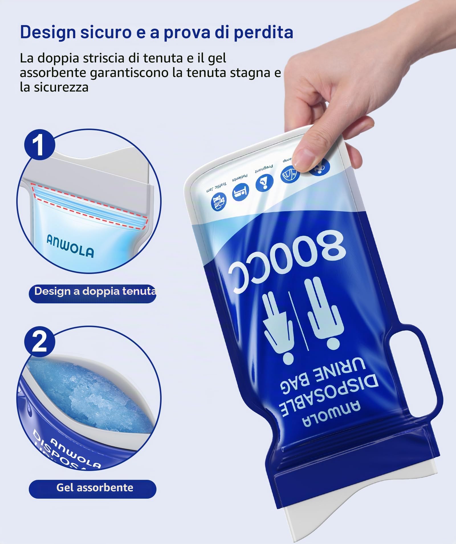 Orinatoio portatile per uomini, sacchetti usa e getta per urina con manico, sacchetti per pipì di emergenza, orinatoi da viaggio per uomini, donne, incinte, pazienti, bambini, viaggi, auto,