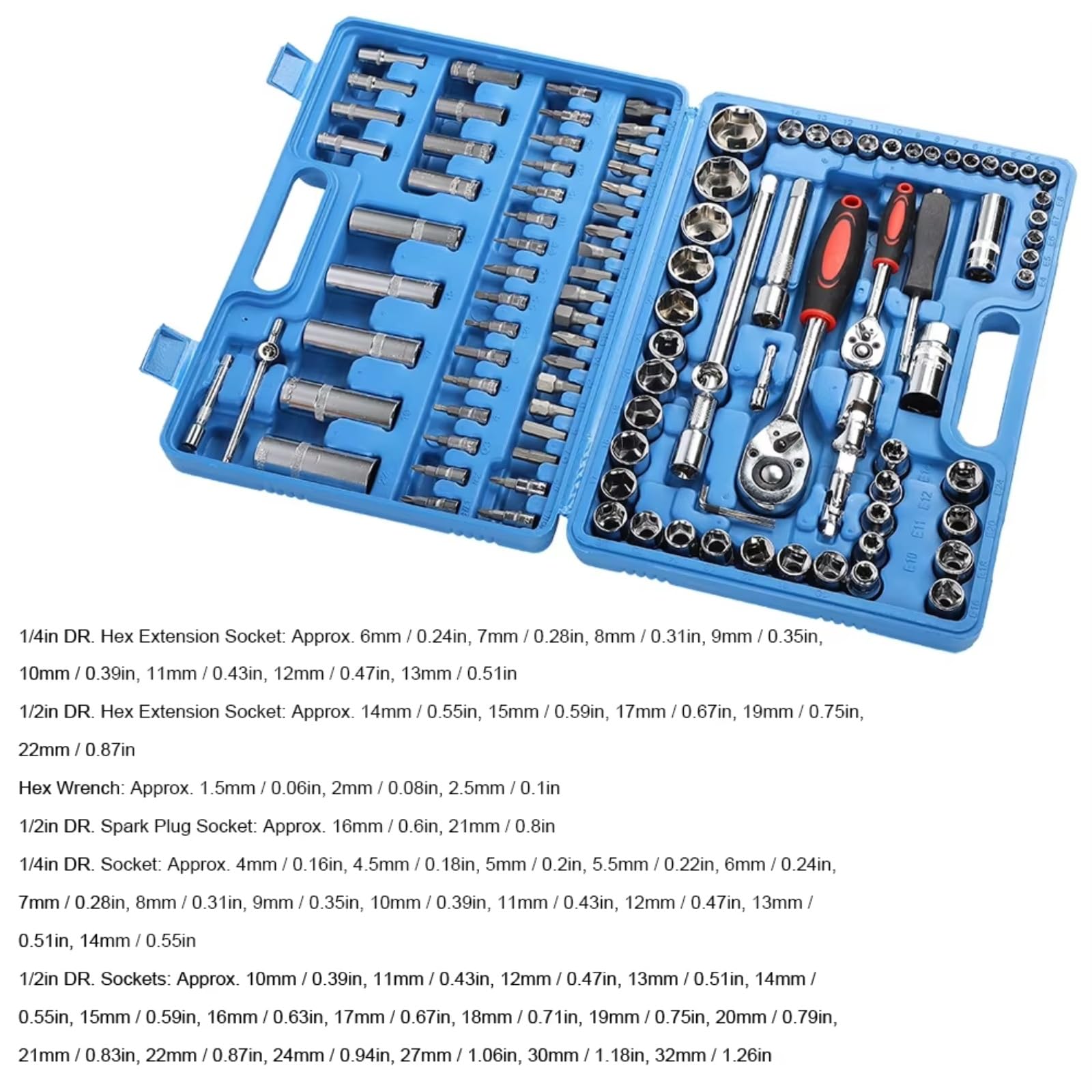 Maletín herramientas multiusos Juego Trinquete 108 Uds. Llaves Acero 1/4 Pulgadas Y 1/2 Pulgadas Herramientas + Caja Kits Herramientas Manuales Kit El Hogar Y El Coche DIY