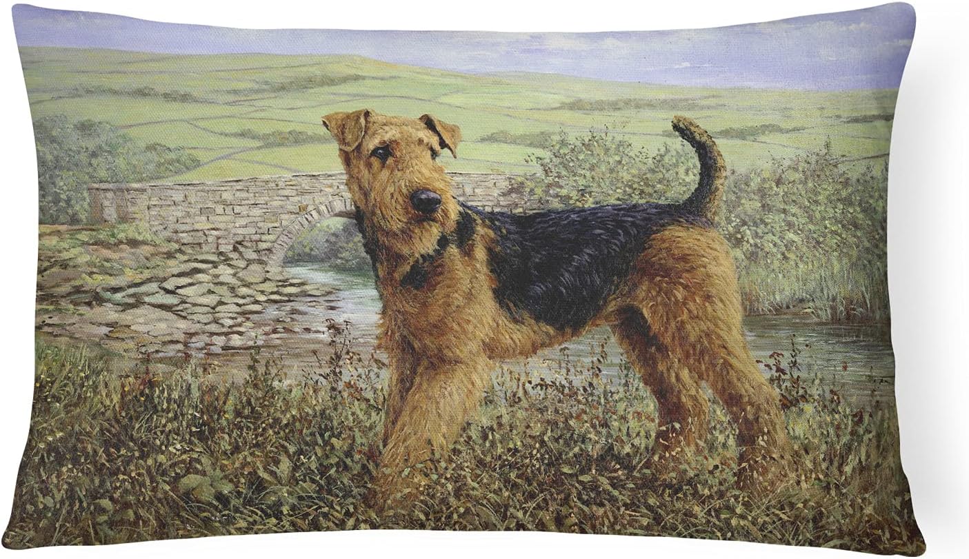 Caroline's Treasures HMHE0245PW1216 Airedale Terrier The Kings Country Canvas Fabric Decorative Pillow Machine Washable, Indoor Outdoor Decorative Pillow for Couch, Bed or Patio, 12HX16W