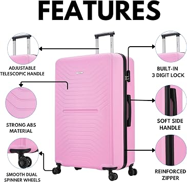 FLYMAX 24 Medium Suitcase 4 Wheel Lightweight Luggage Hard Shell ABS Travel Case Hold Check in Fits 15kg - 20kg Medium Size + 3 Digit Lock + Telescopic Handle 69 Litre Capacity