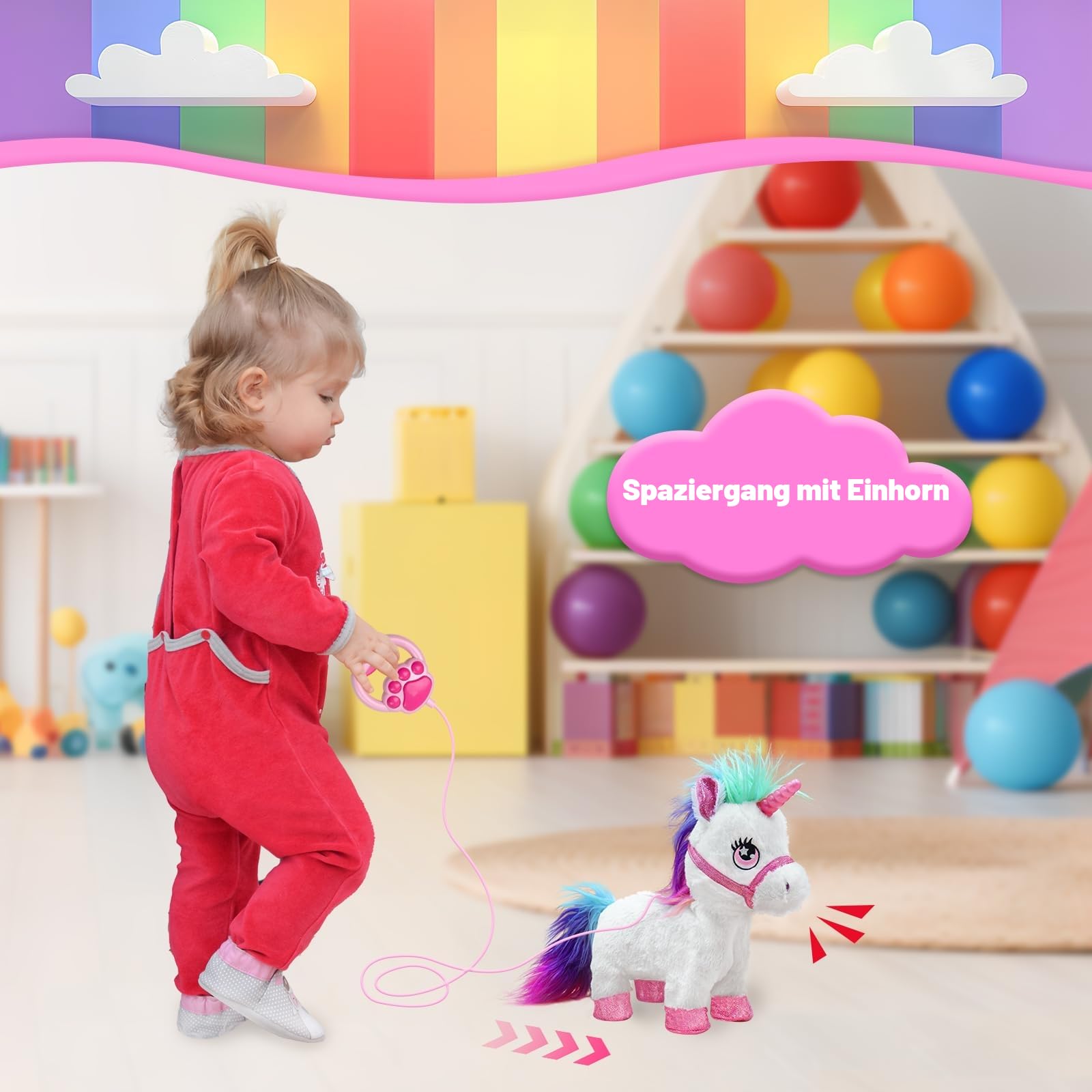 YH YUHUNG Laufendes Einhorn Spielzeug mit Leine, Interaktives Plüschtier Pony mit Licht & Sound, Elektronisches Haustier, Geschenk für Mädchen 3 4 5 6+ Jahre