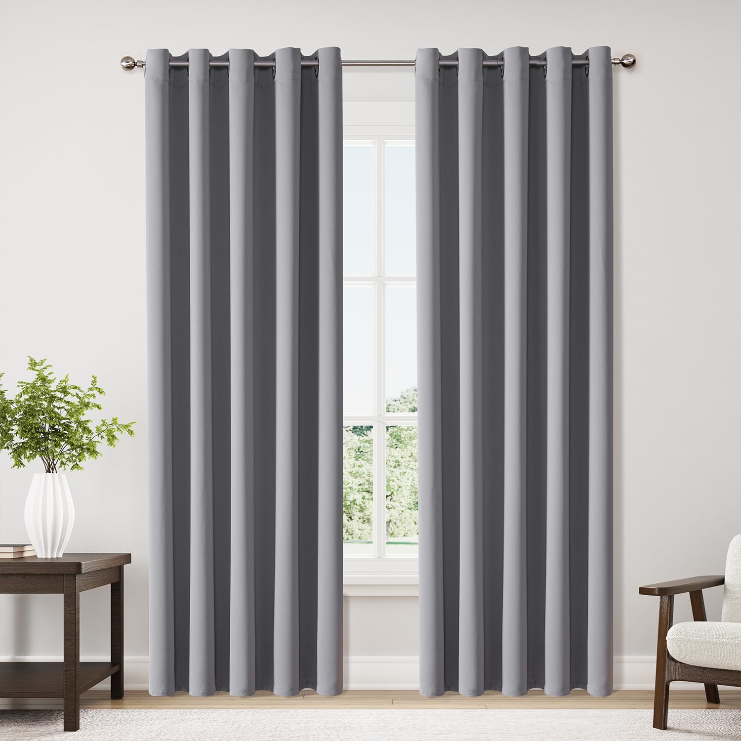 ChrisDowa Blackout Curtains for Bedroom and Living Room 70 Inches Wide | 2 Panels Set, Extra Wide, Thermal Insulated, Light Blocking, Room Darkening, Window Drapes, Light Grey, 70 x 84 Inch