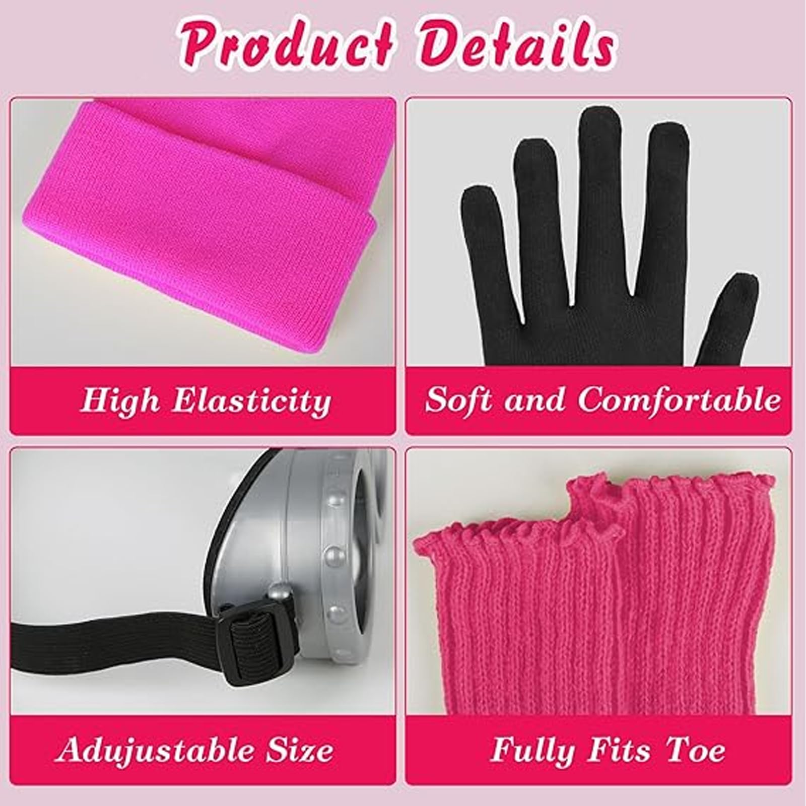 BFSYRR Costume Accessories, 6-Piece Rose Pink Fancy Dress Set, Halloween Cosplay Outfit with Hat, Glasses, Gloves, Suspenders - Image 3