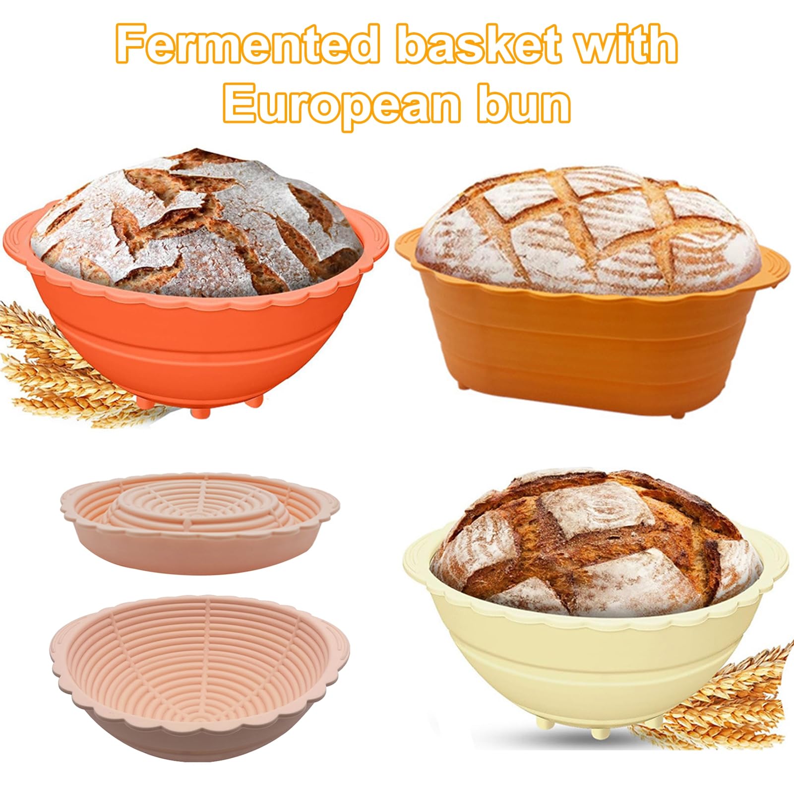 Banneton In Silicone Pieghevole Per Lievitazione Pane – 2 Pezzi (23,6 Cm Rotondo + 25,9 Cm Ovale)