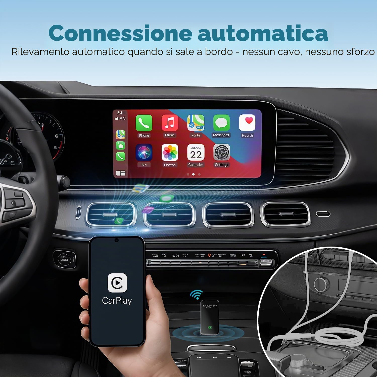 SALCAR Adattatore wireless CarPlay per iPhone – 2025 Aggiornamento | Wireless CarPlay USB Dongle per auto | Stabile e senza interruzioni | Compatibile con iOS 10+ e veicoli con CarPlay di fabbrica