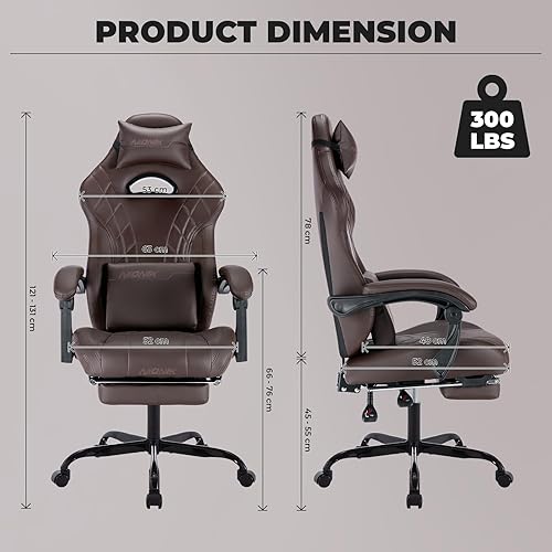 Miniatura 3 de Silla de juegos con reposapiés y soporte lumbar de masaje, silla ergonómica para videojuegos, sillas de videojuegos de oficina con altura y respaldo