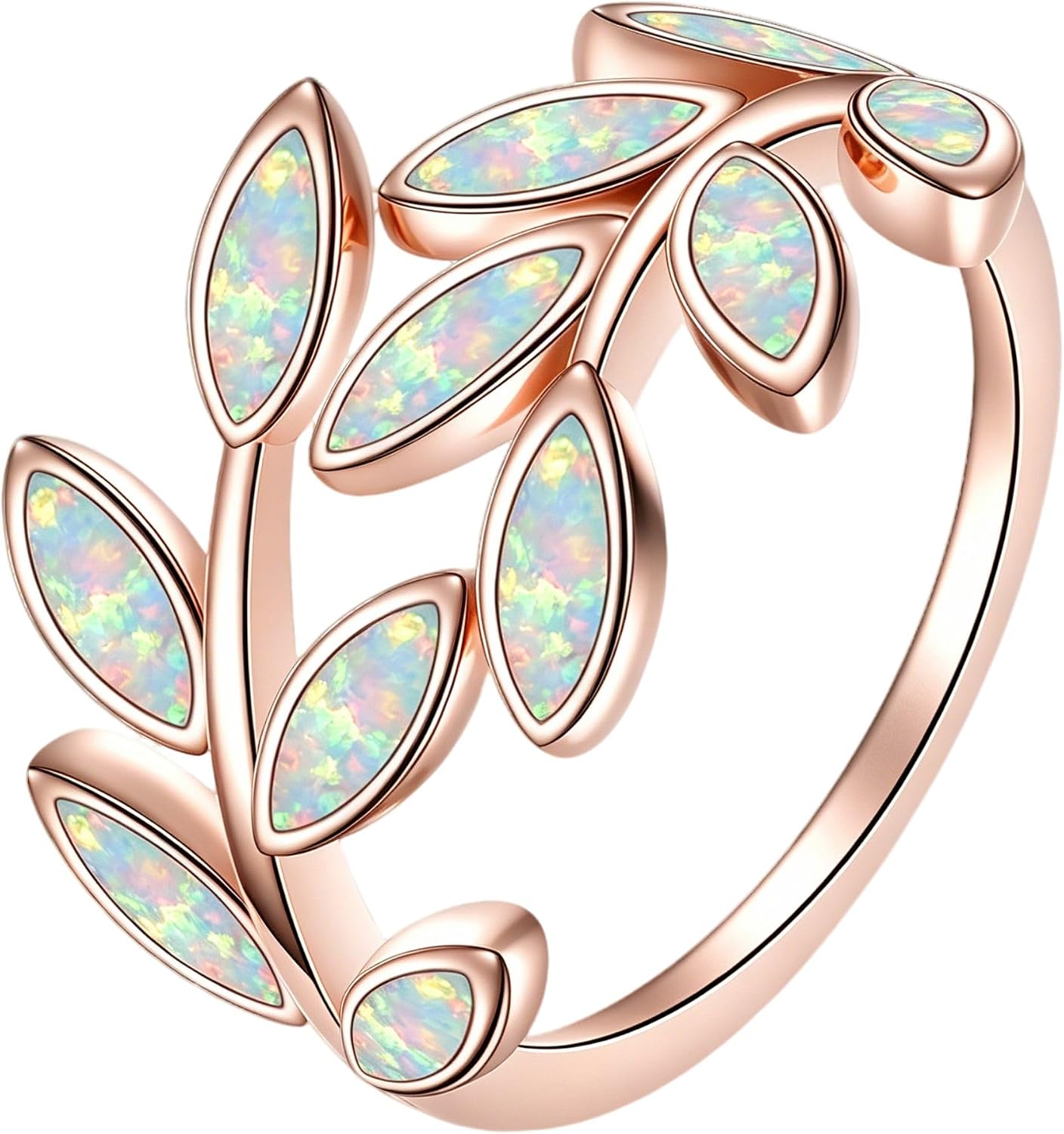 White Opal Leaf Ring for Women Leaf Ring Opal Jewelry Gifts for Women Mother Wife