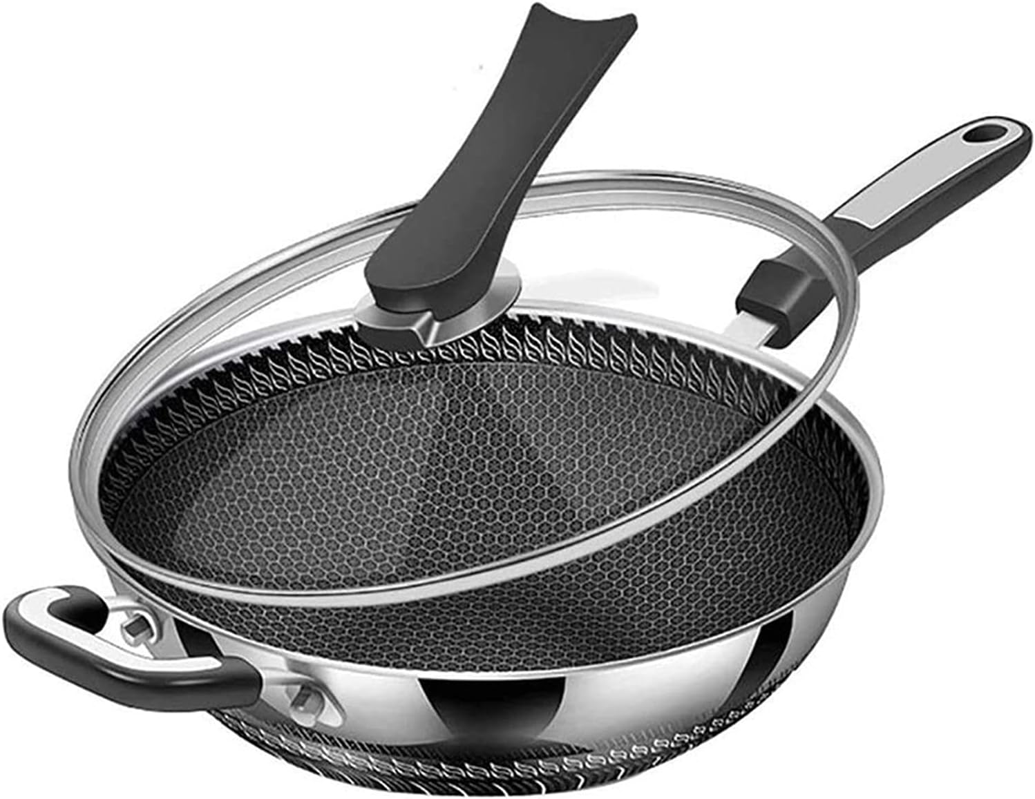 Stainless Steel Wok Pan 32cm NonStick Stir Fry Pans, 316 Stainless Steel Cooking Pans, Scratch Resistance Household Uncoated Wok Gas Cooker Easy to Clean