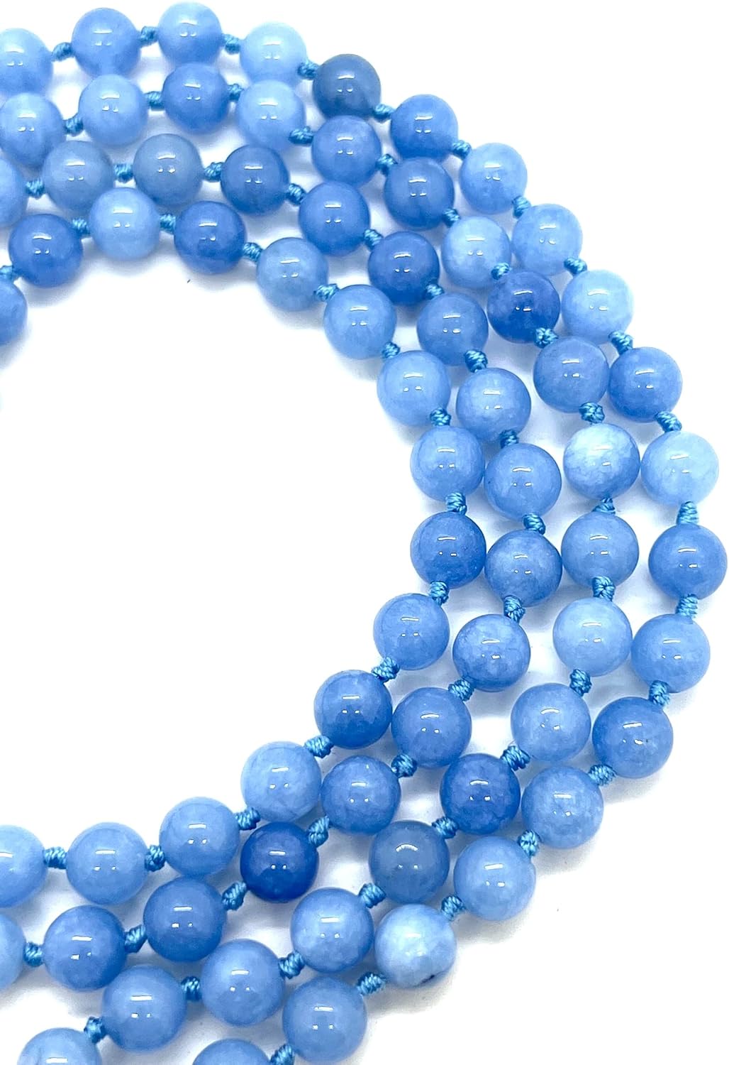 Hand-Knotted Sky Blue Jade Mala Necklace, 108 Beads, 8mm - Aquarius & Gemini Birthstone - Throat Chakra Balance - Image 3