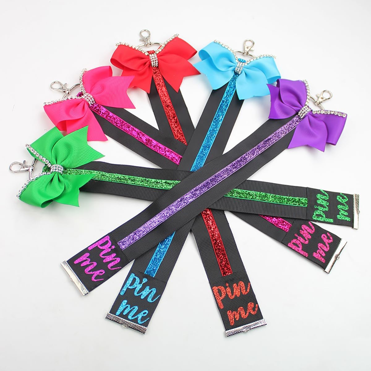 10 Pack Cheerleading Bow Pin Me Ribbon Keychain Cheer Pin Strap for Teen Girls Cheerleading Sports Accessory - Image 4