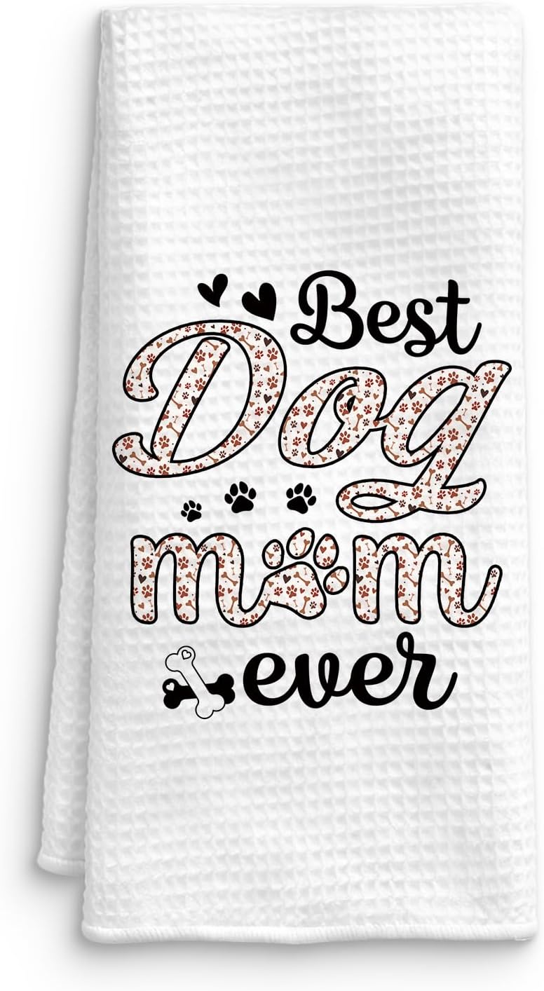 Best Dog Mom Ever Kitchen Towels, for Dog Mom Hand Towels for Bathroom Decor, Puppy Pet Lover Gifts for Women Decorative Dish Tea Towels for Kitchen, 16x24 Inch