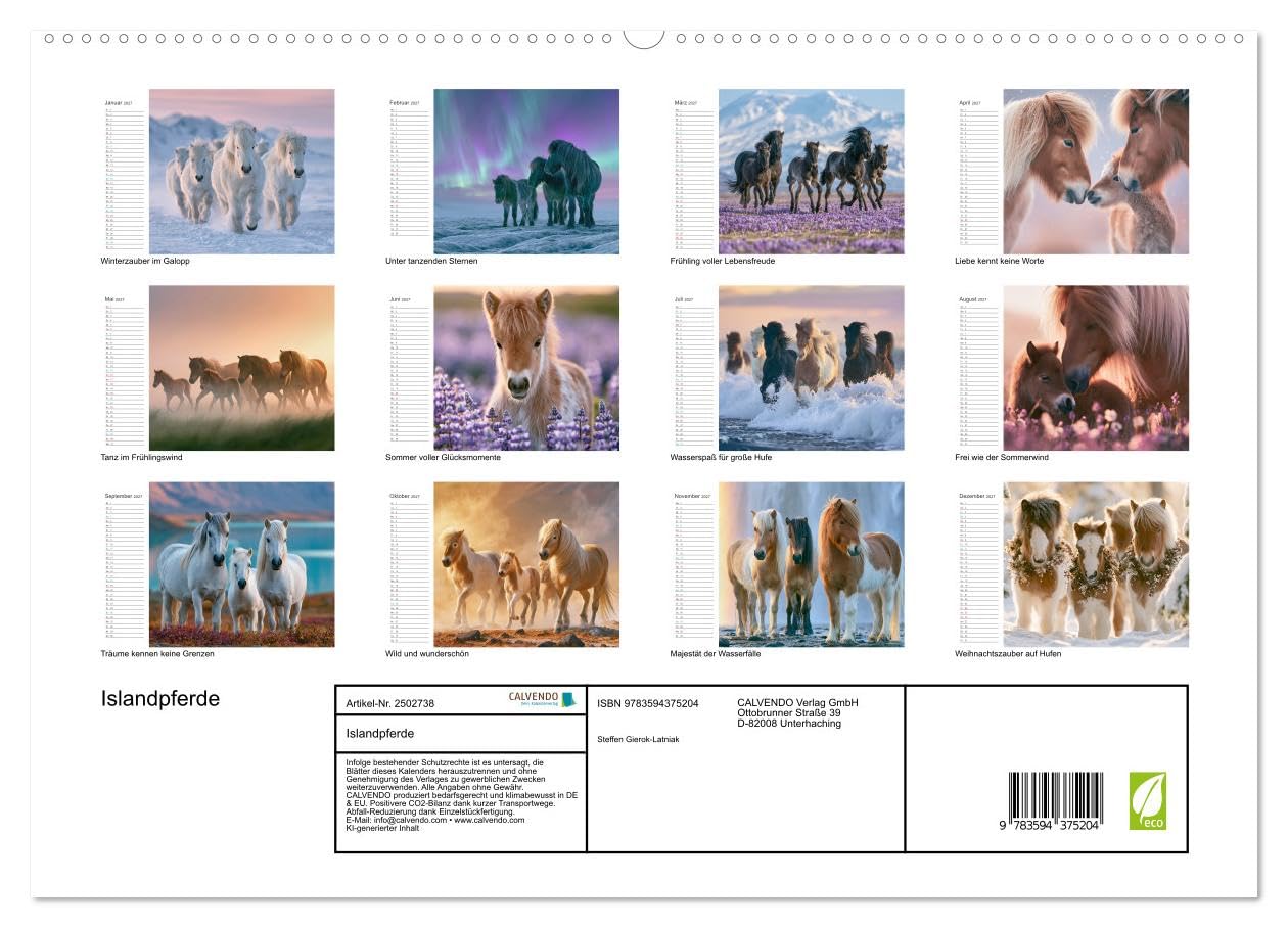 CALVENDO · Islandpferde (Kalender 2027) | DIN A2 Querformat · Premium-Wandkalender · Zwölf Monate voller beeindruckender Bilder zeigen majestätische Pferde…