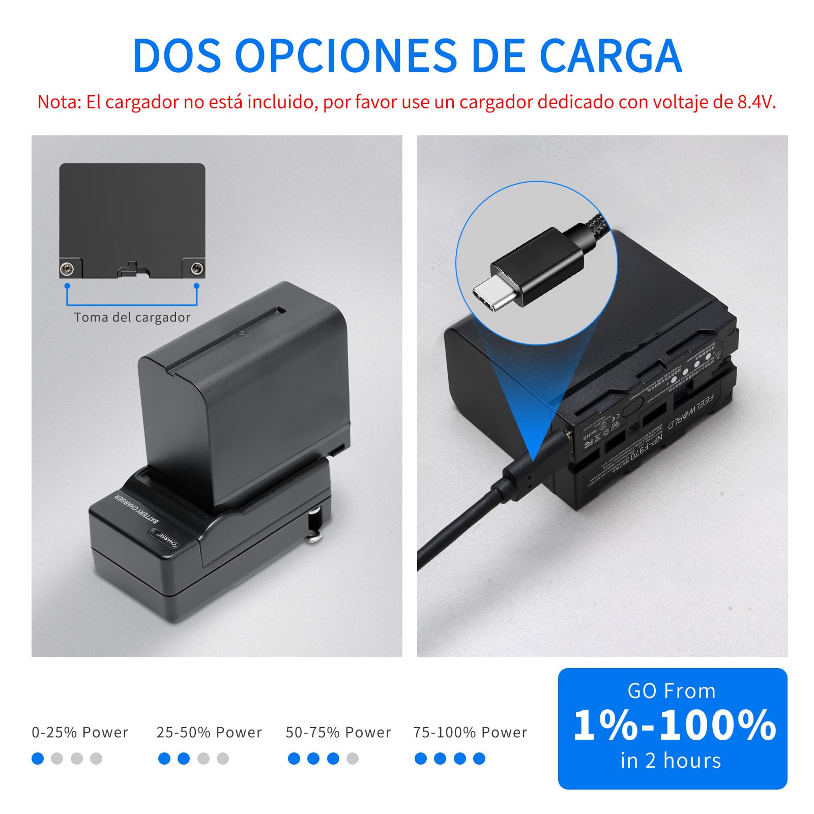 FEELWORLD 1 Pack Batería de Repuesto NP-F970 6600mAh para NP-F970 F960 F950 F770 F570 F550, USB-C Recargable rápido para luz LED, Monitor de cámara, transmisión inalámbrica