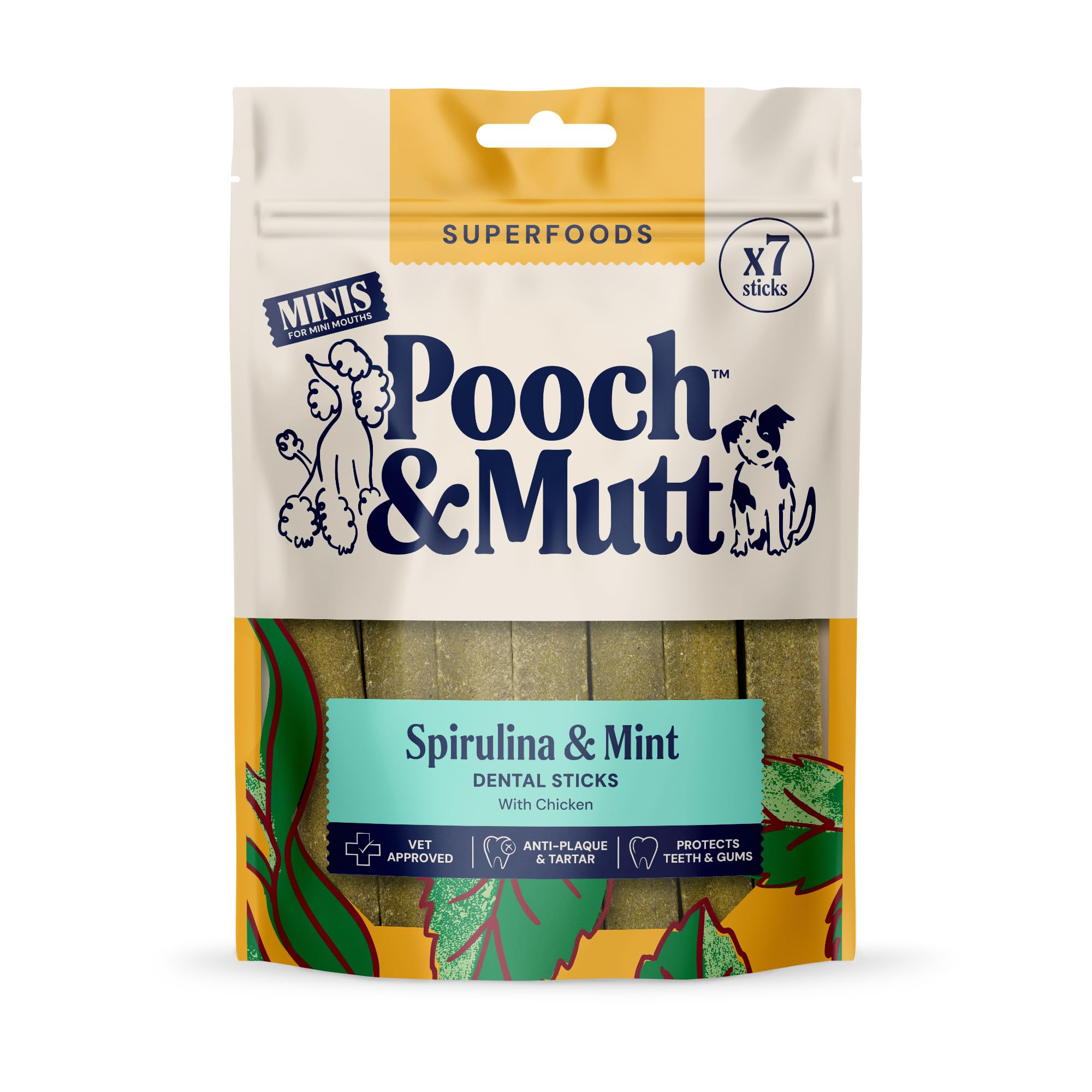 Pooch & Mutt - Superfood Dog Small Dental Sticks, Spirulina And Mint Flavour Dog